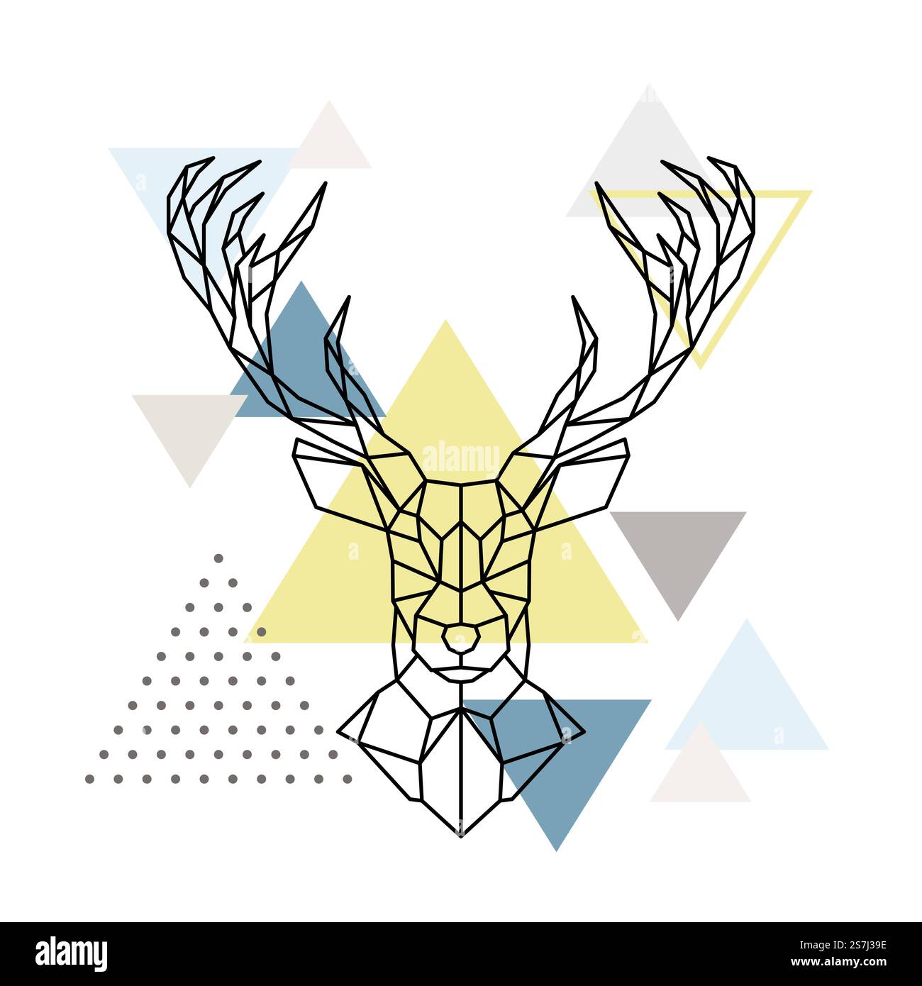 Abstrakter geometrischer Hirschkopf auf skandinavischem Hintergrund. Rentiermaskottchen. Design für Poster, Cover, Tapeten. Im Scandi-Stil. Stock Vektor