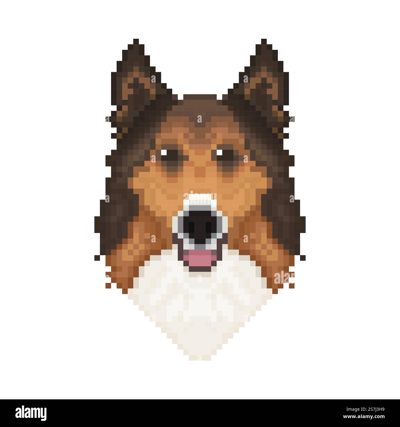 Collie Hundekopf im Pixel-Art-Stil. Vektordarstellung. Stock Vektor