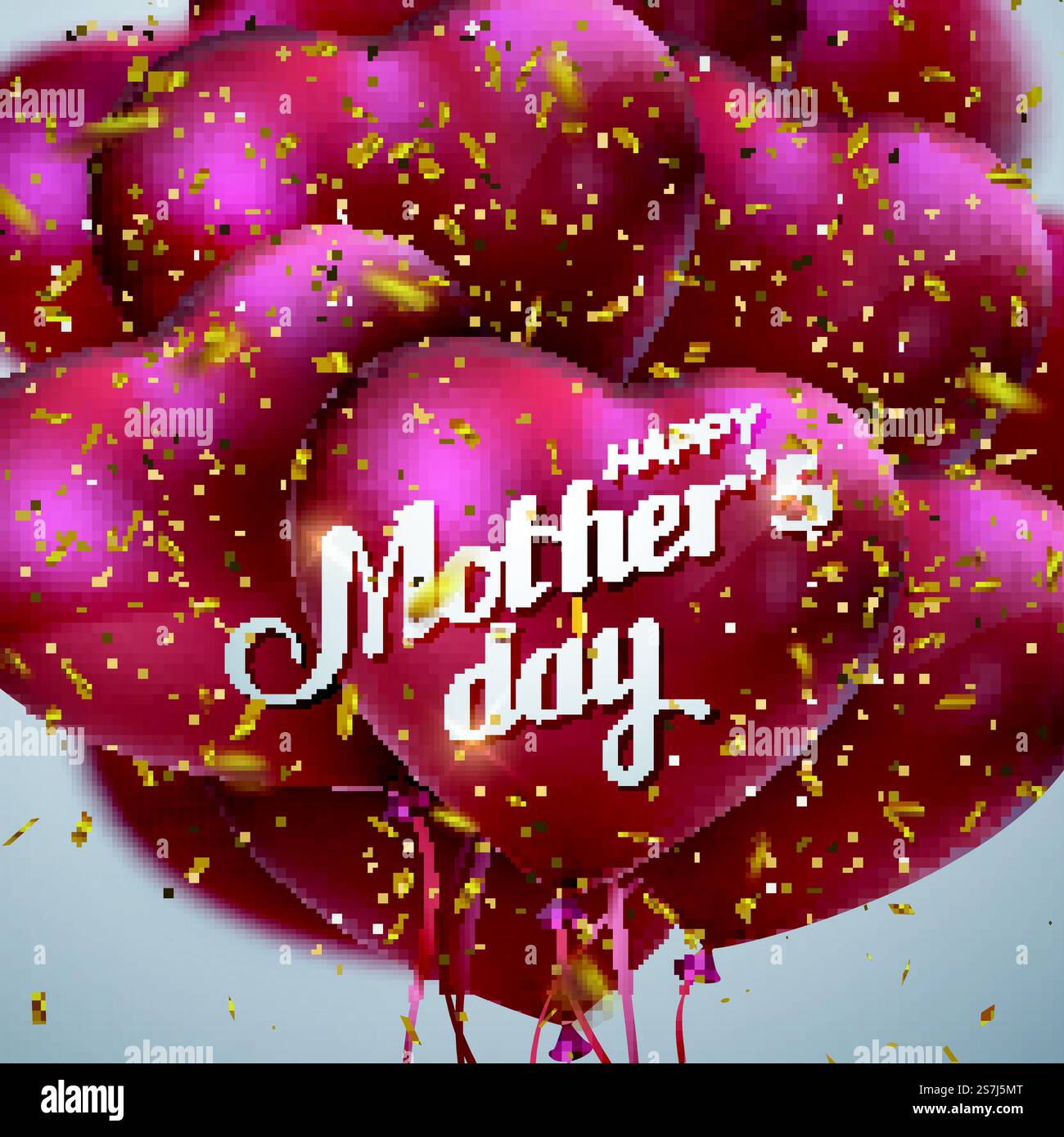 Label zum Muttertag mit Herzballons und goldenen Konfetti Stock Vektor