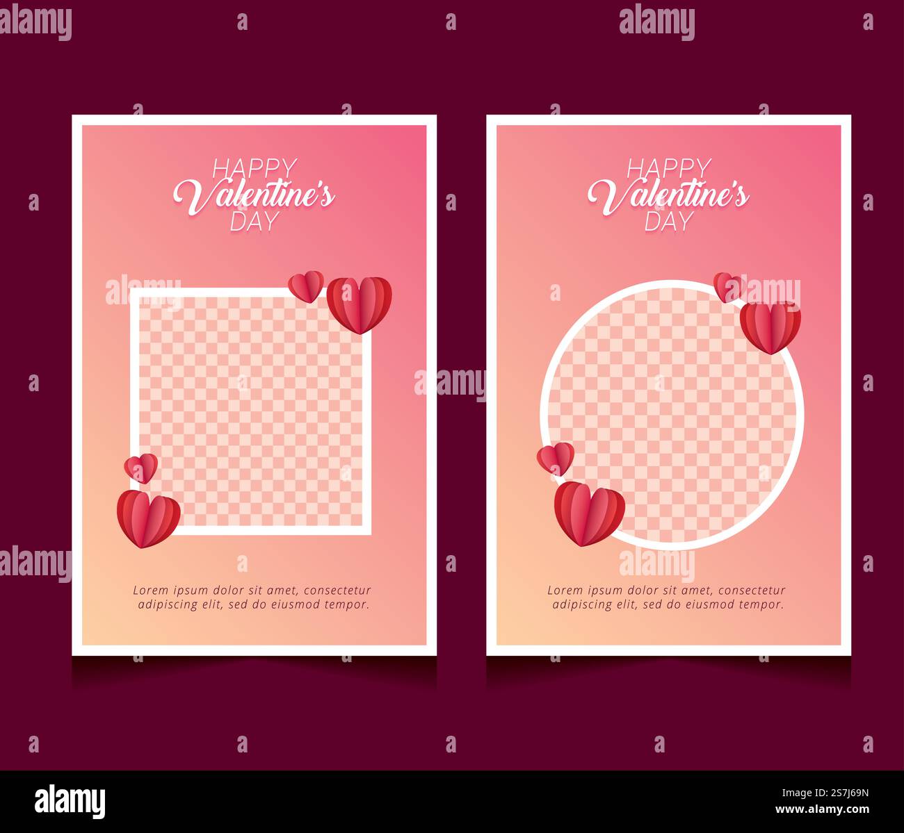 valentinskarten mit leerem Platz zwischen den Herzen. Vektorabbildung. Glücklicher Valentinstag Stock Vektor