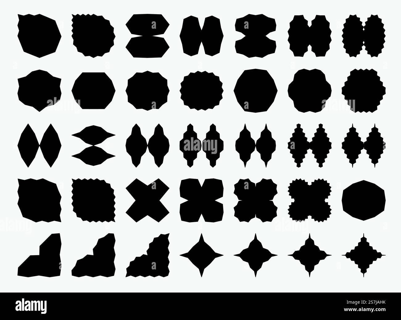 Schwarze brutalistische Formen mit kurvigen und zerklüfteten Rändern. Stock Vektor