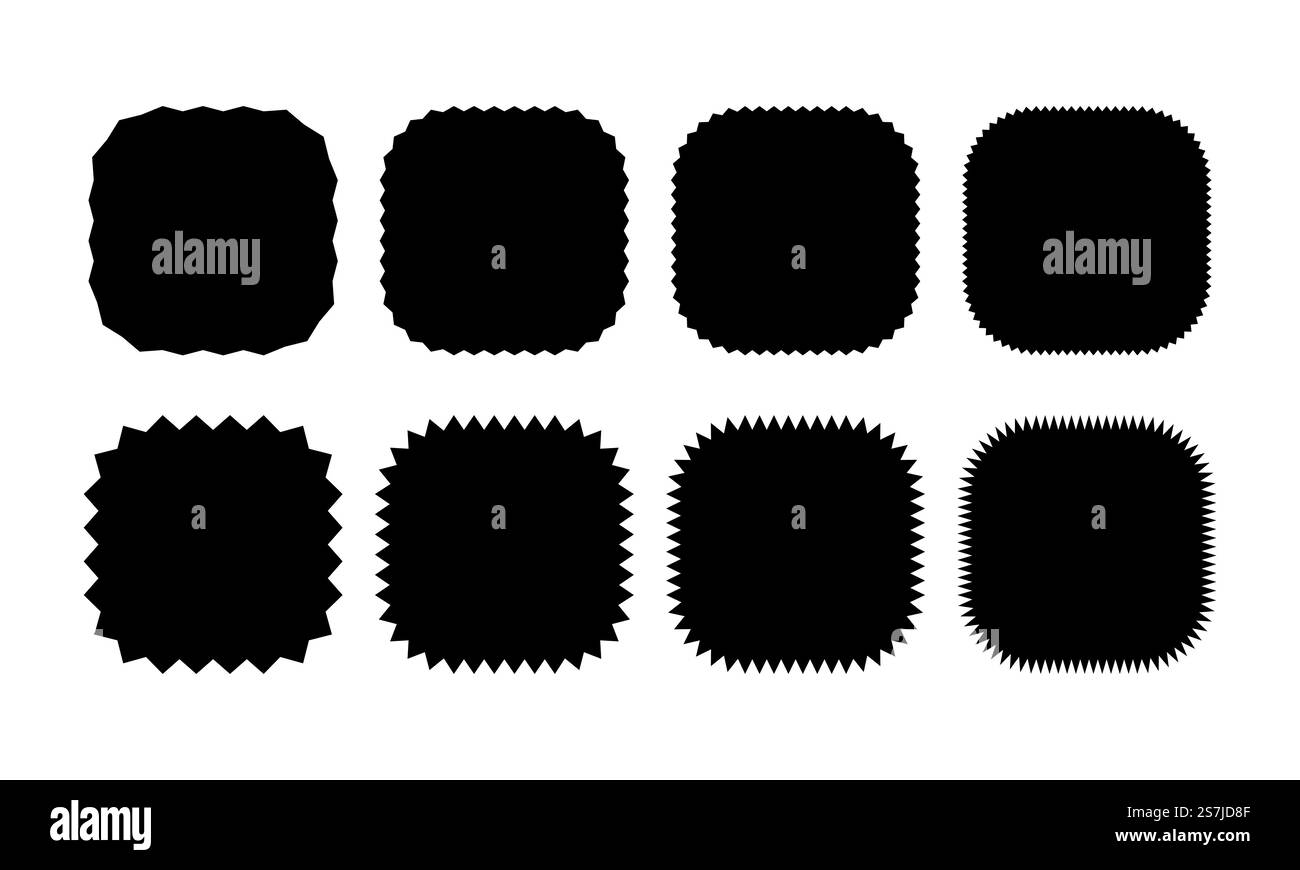 Gezackter Aufkleber oder Stempelsatz mit welligen Kanten und leerer Stelle Stock Vektor