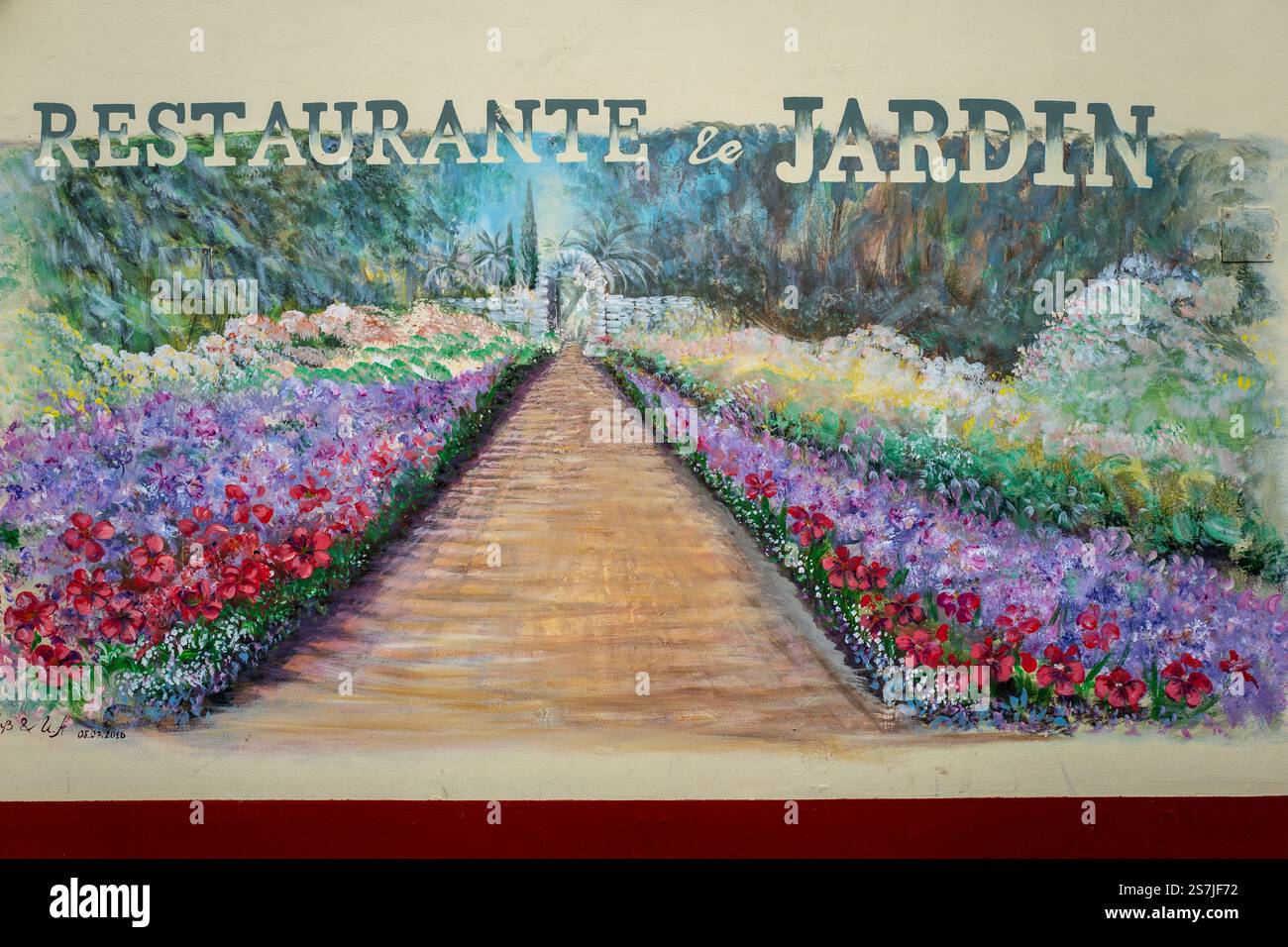 Wandgemälde vor dem Restaurant le Jardin in der Altstadt (Zona Velha), Funchal, Madeira, Portugal Stockfoto