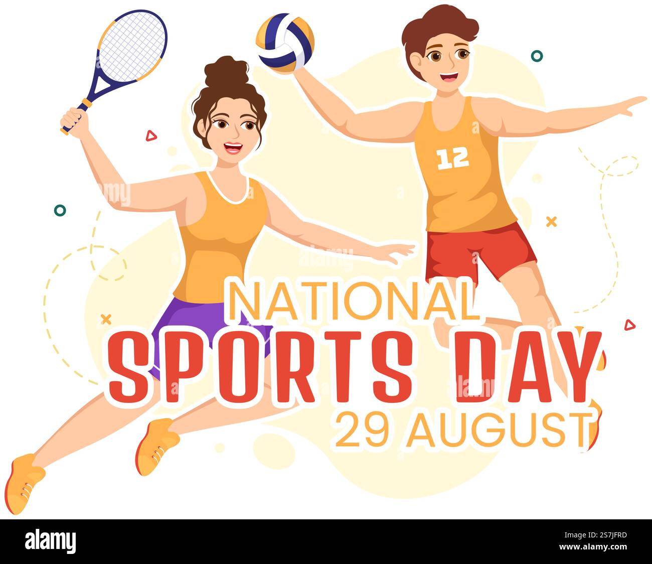 National Sports Day Vector Illustration mit Sportsperson aus verschiedenen Sportarten in Flat Cartoon handgezeichnete Landing Page Background Templates Stock Vektor