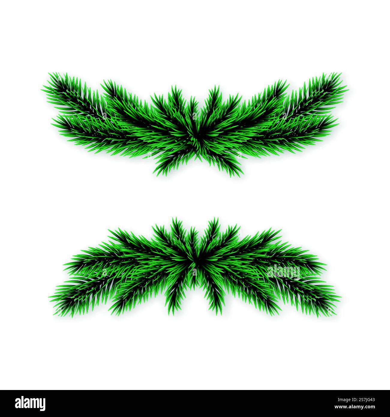 Realistischer Fichtenkranz isoliert auf weißem Hintergrund. Tannenbaum Dekorationselement. Vektorvorlage für Weihnachten- und Neujahrsdesigns. Stock Vektor