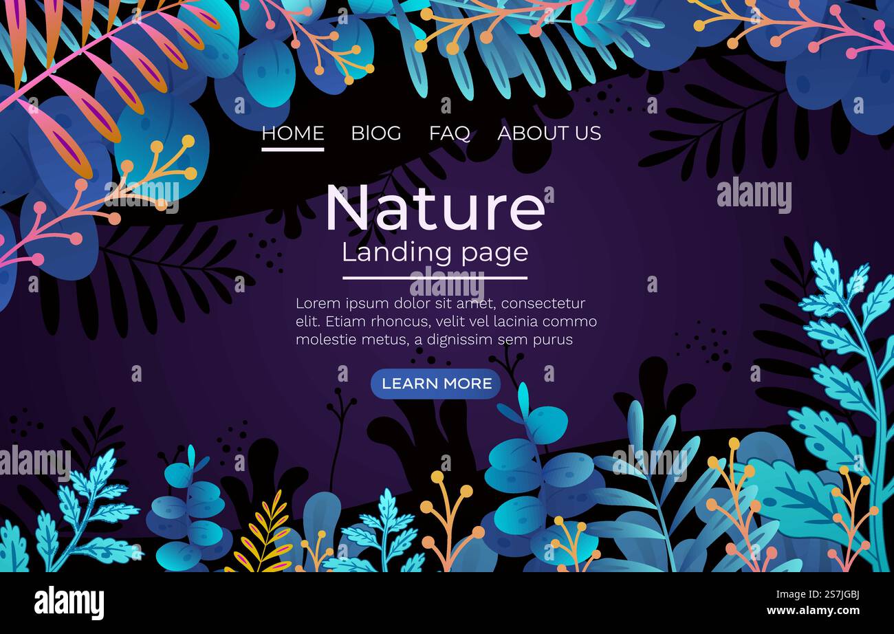 Vegetation der tropischen Wälder der Natur, Landing Page. Vektorabbildung. Vegetation der tropischen Wälder der Natur, Landing Page. Vektor Stock Vektor