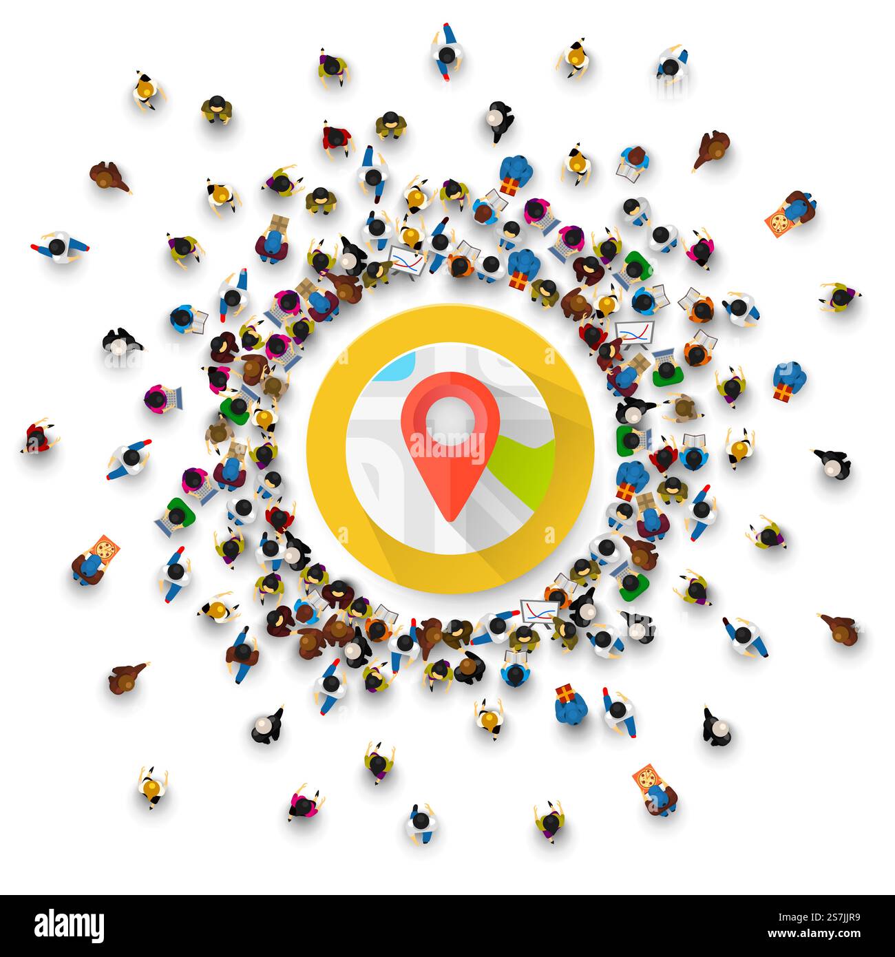 Personen umzingeln den Ort der Sammlung. Vektordarstellung Stock Vektor