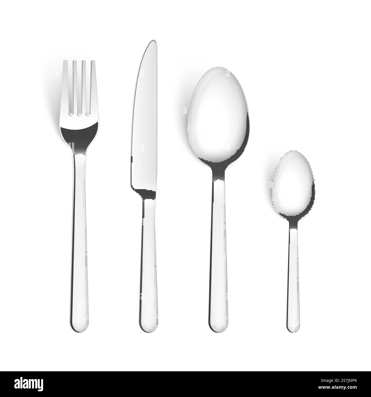 Besteck Gabel Löffel Besteck isolierte Vektor Metall Set. Messer Silber Stahl Küche Geschirr.. Besteck Gabel Löffel Besteck isolierte Vektor Metall Set. Messer Silber Stahl Küchengeschirr Stock Vektor
