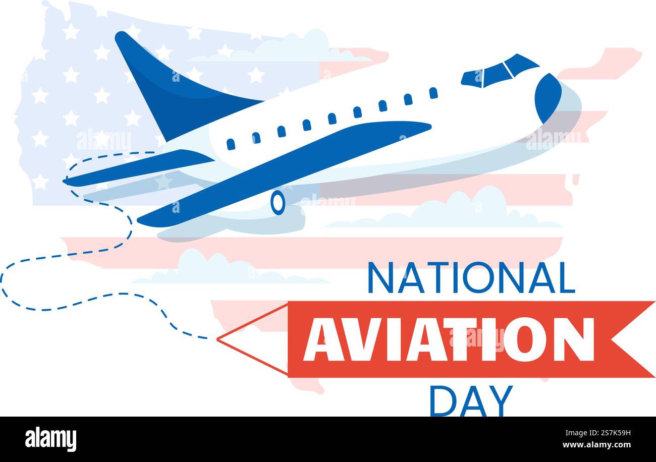 National Aviation Day Vector Illustration eines Flugzeugs mit himmelblauem Hintergrund oder Flagge der Vereinigten Staaten in flachen, handgezogenen Cartoon-Vorlagen Stock Vektor