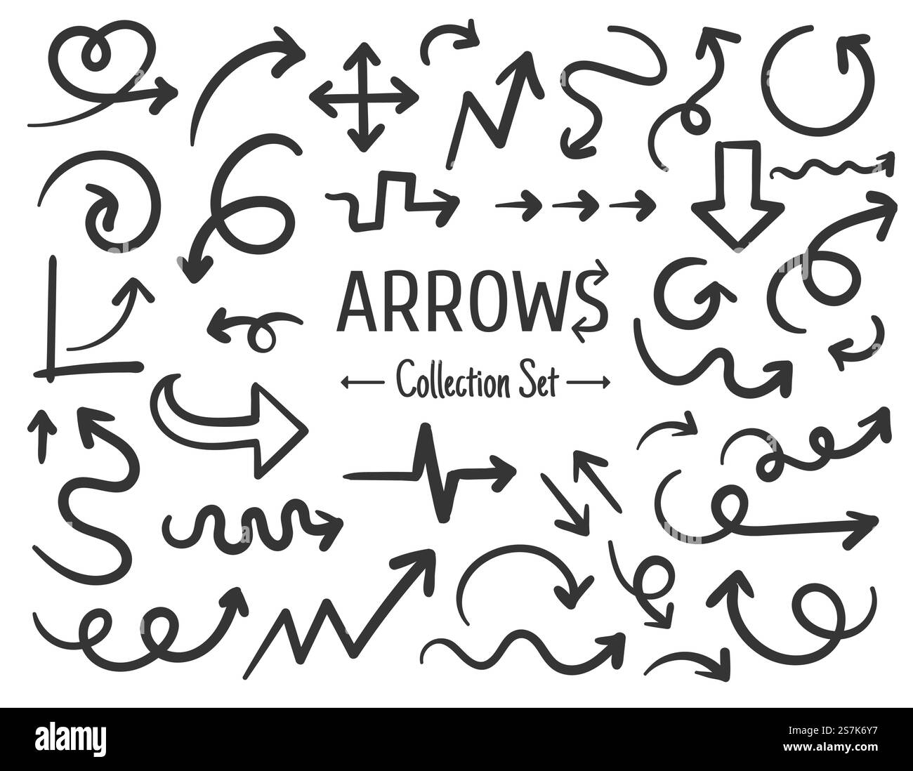 Freihändig gezeichneter Pfeil für Linienzeichnung auf weißem Hintergrund Stock Vektor