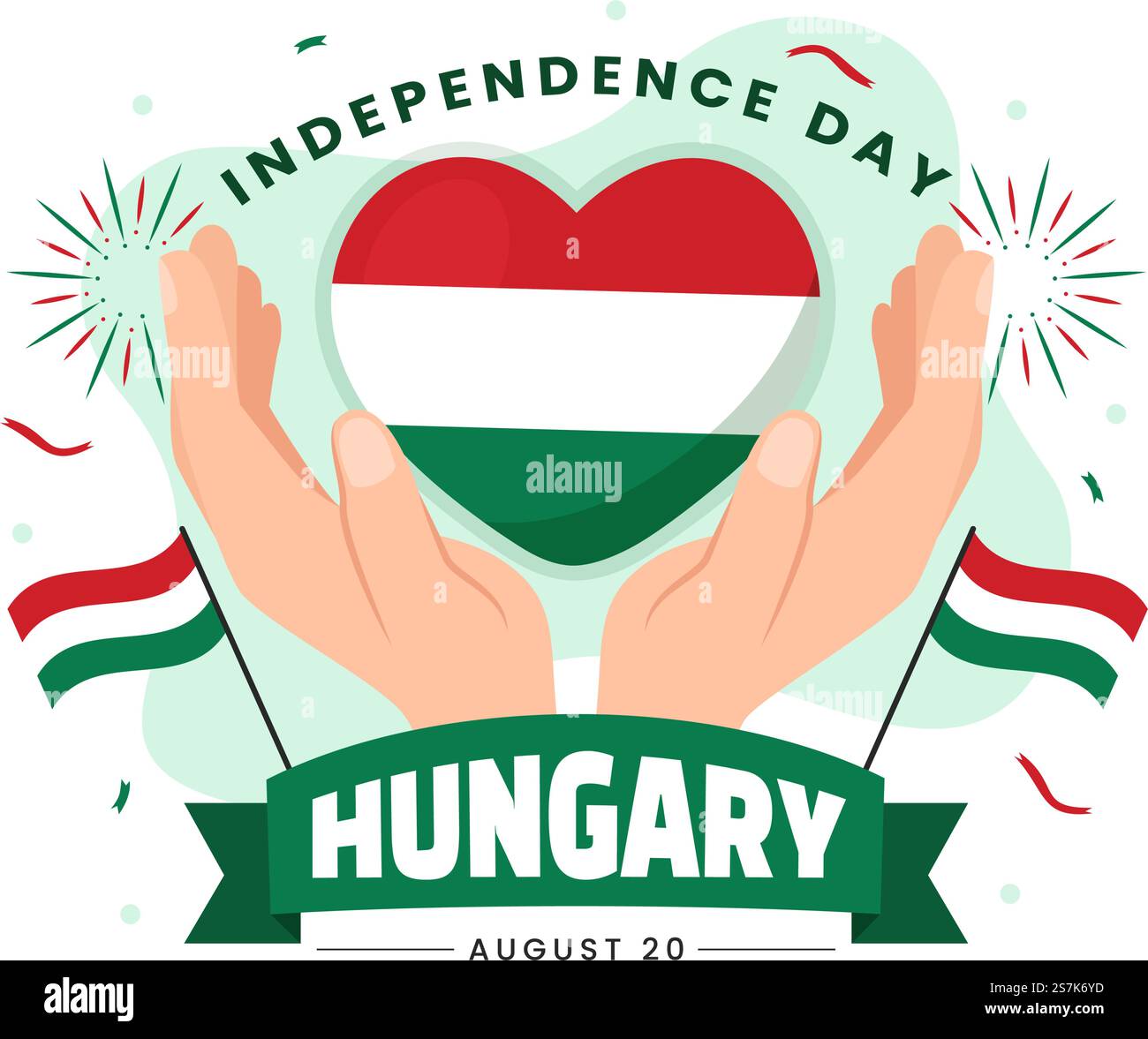 Happy Hungary Independence Day Vector Illustration with Hungarian Waving Flag Background in National Holiday Flat Cartoon handgezeichnete Vorlagen Stock Vektor