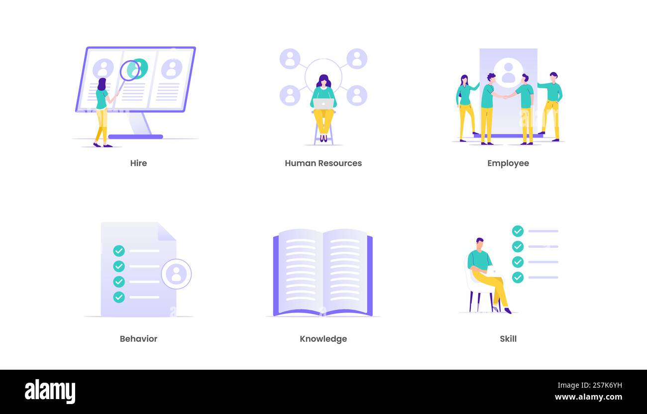 Business Onboarding Konzept Vektor-Illustration Konzept Web-Symbol. Banner mit Symbolen und Schlüsselwörtern. Geschäfts-, Management- und Unternehmensstrategiekonzept der kontinuierlichen Verbesserung. Geeignet für ui, ux, Web, Mobile, Banner und Infografik. Stock Vektor