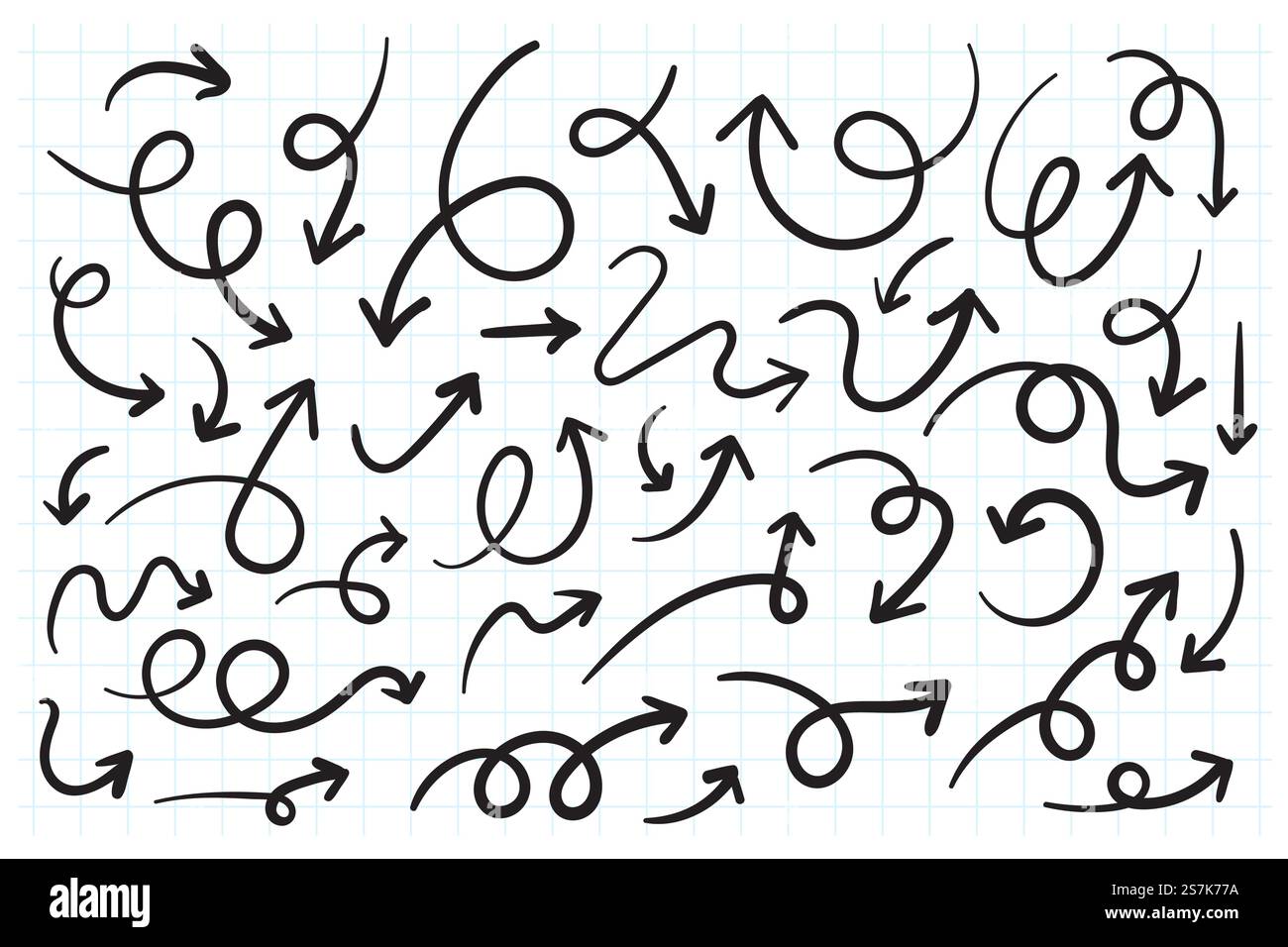 Freihändig gezeichneter Pfeil für Linienzeichnung auf weißem Hintergrund Stock Vektor