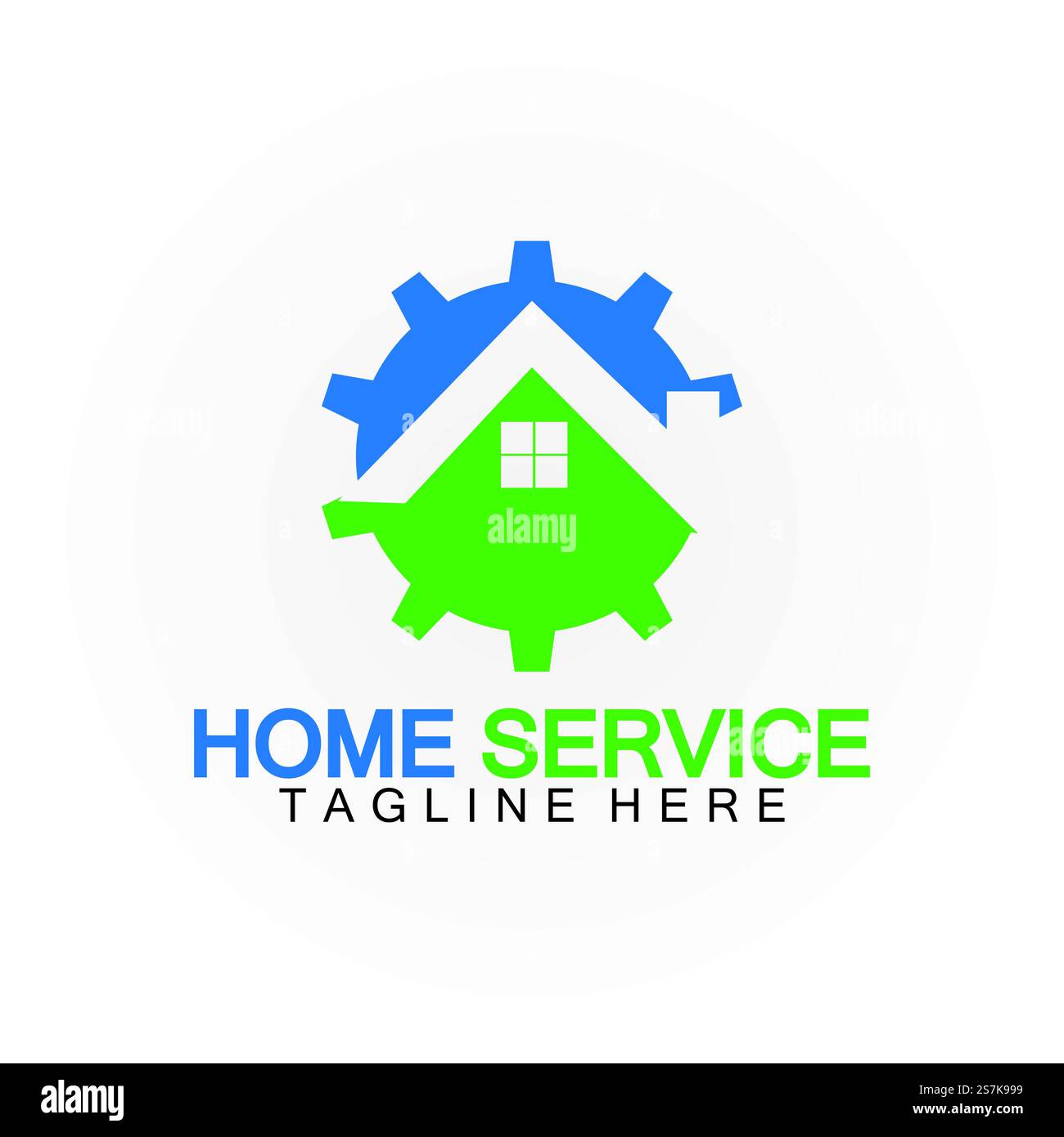Home Service Logo, Designkonzept Ausrüstung und Heim, geeignet für Renovierungs-, Umbau- und Hauswartungsunternehmen Stock Vektor