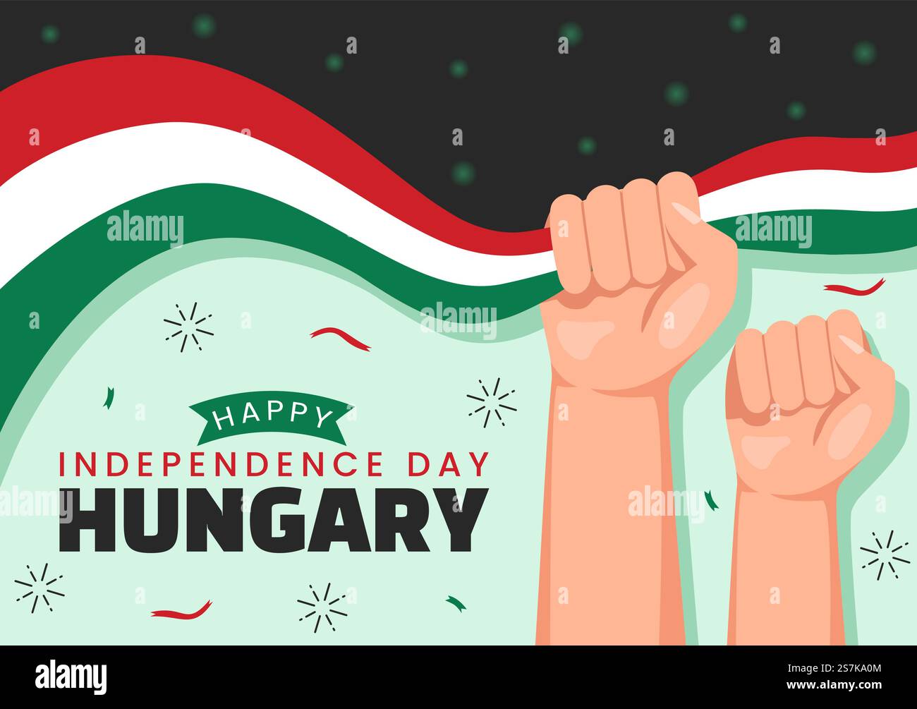 Happy Hungary Independence Day Vector Illustration with Hungarian Waving Flag Background in National Holiday Flat Cartoon handgezeichnete Vorlagen Stock Vektor