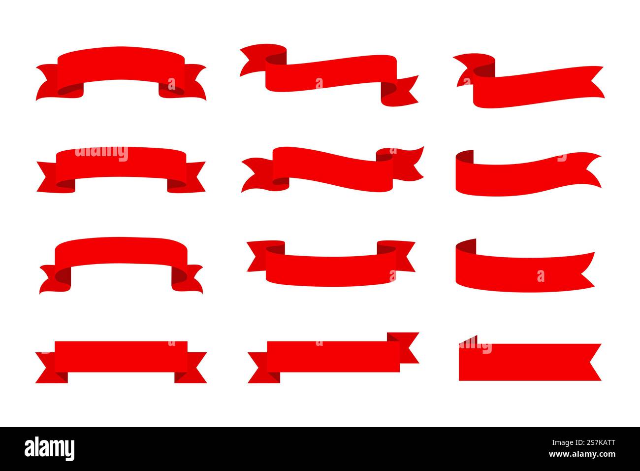 Rotes Bannerset für Vektorband. Flaches rotes Band für Werbeaktionen, Rabattaufkleber im Produktverkauf. Stock Vektor