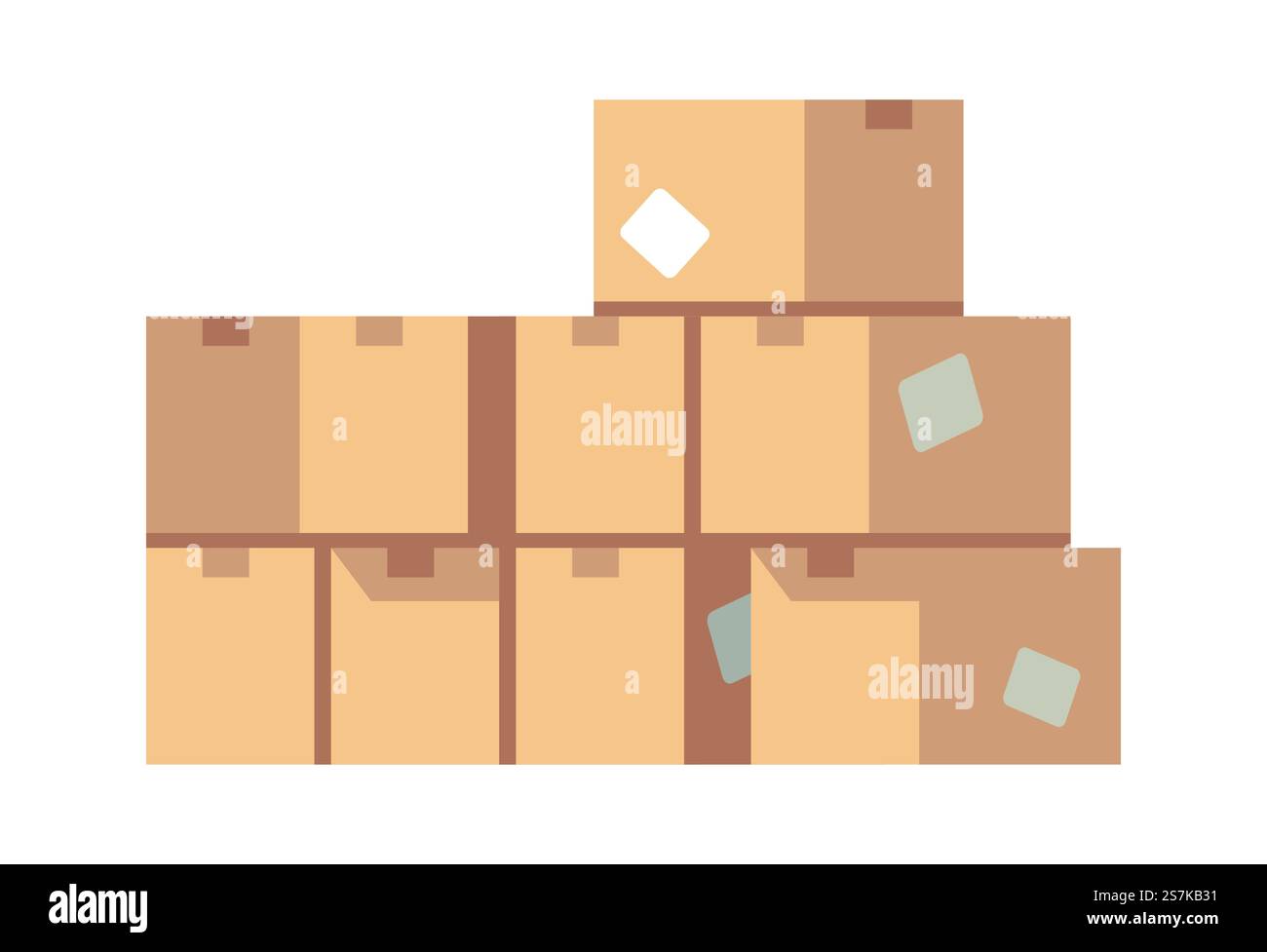 Stapel von Kartonschachteln. Gestapelte versiegelte verschiedene braune Verpackungen von Waren Vektorkonzept. Stapel von Kartonschachteln. Gestapelt versiegelt verschiedene Verpackungen von Waren Vektorkonzept Stock Vektor