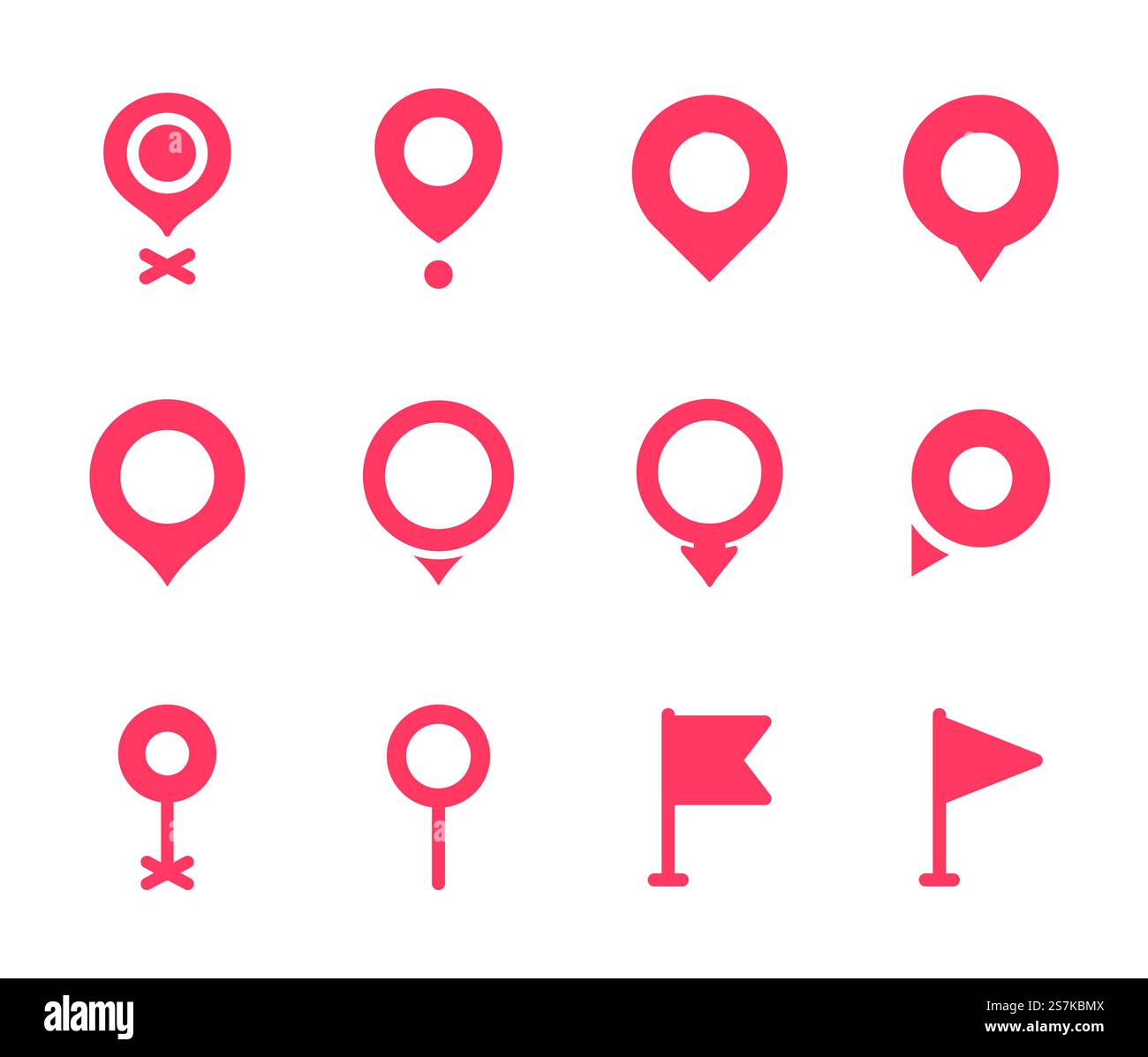 PIN-Sammlung Rotes Zeigersymbol für PIN auf der Karte, um den Standort anzuzeigen. Stock Vektor