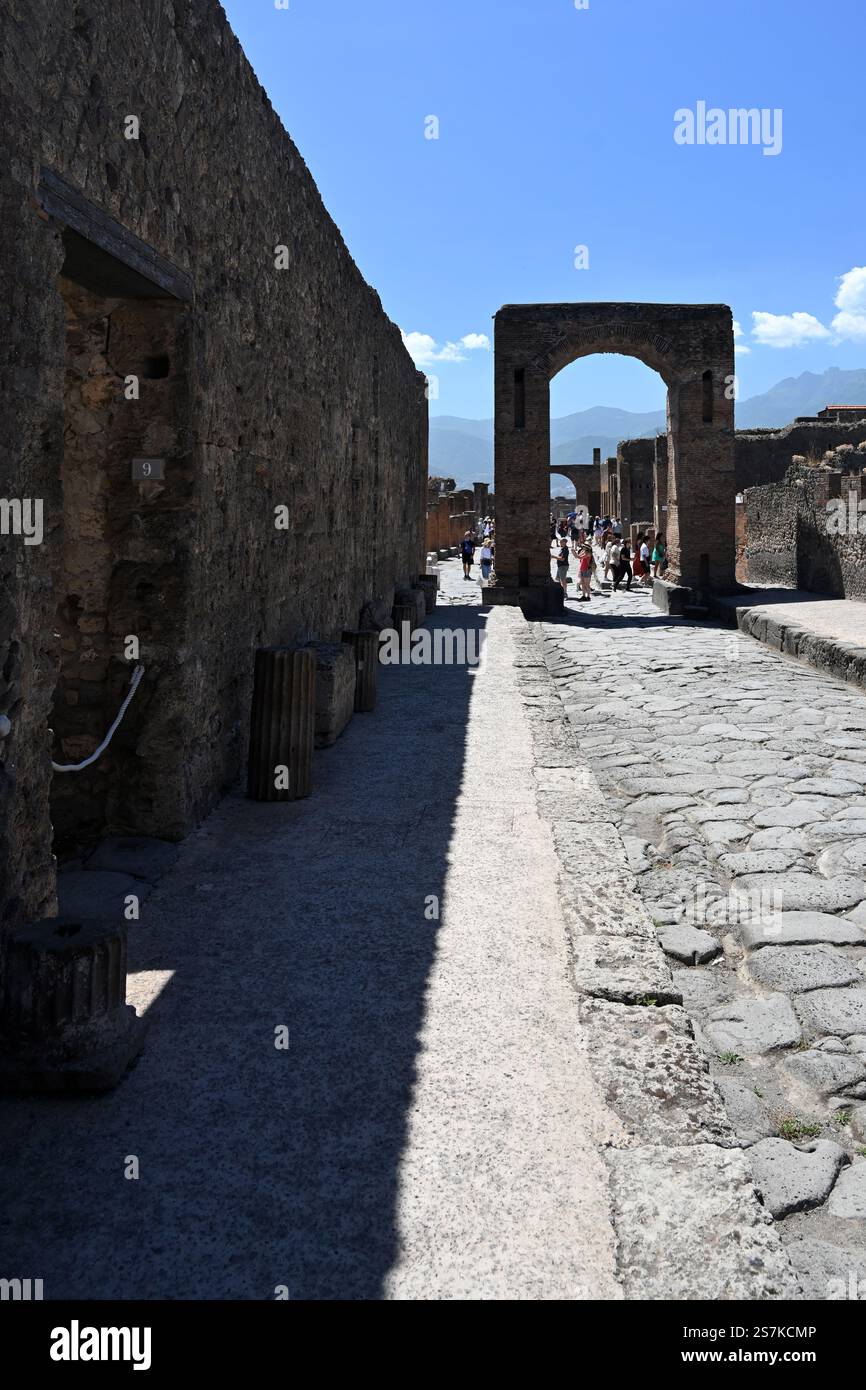 Historische Landschaft der antiken römischen Stadt Pompeji Italien im Schatten des Vesuvs Stockfoto