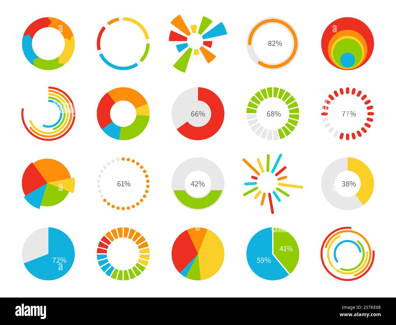 Tortendiagramme. Grafische Segmentierungsinformationen Kreise, prozentualer statistischer Markt, Kreisdiagramm für Grafik-Vektor-Diagrammsatz der finanziellen ui-Infografik. Tortendiagramme. Grafische Segmentierungsinformationskreise, prozentualer statistischer Markt, Kreisdiagramm für Infografik-Vektorsatz der finanziellen ui Stock Vektor