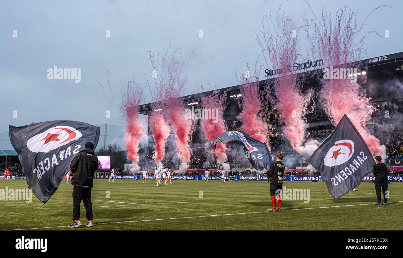 London, Großbritannien. Januar 2025. London, Großbritannien. Januar 2025. Das Spiel zwischen Saracens und Castres Olympique findet am 19. Januar 2025 im StoneX Stadium in London statt. Foto von Phil Hutchinson. Nur redaktionelle Verwendung, Lizenz für kommerzielle Nutzung erforderlich. Keine Verwendung bei Wetten, Spielen oder Publikationen eines einzelnen Clubs/einer Liga/eines Spielers. Quelle: UK Sports Pics Ltd/Alamy Live News Stockfoto
