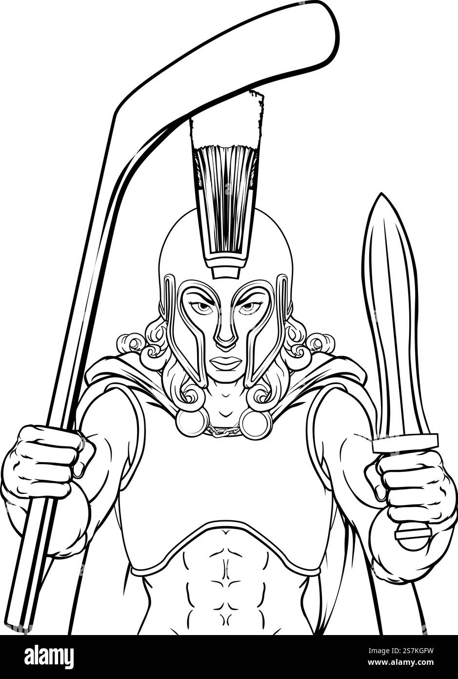 Spartan Trojan Woman Eishockey Team Sportmaskottchen Stock Vektor