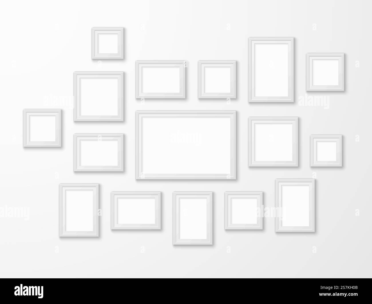 Weiße Bildrahmen. Realistischer Bilderrahmen in verschiedenen Formen Mockups, Kunstgalerie leere Rahmenschablone für modernen Innenvektor einfache photoframe Set. Weiße Bildrahmen. Realistischer Bilderrahmen in verschiedenen Formen Mockups, Kunstgalerie leere Rahmenschablone für modernes Innenvektorset Stock Vektor