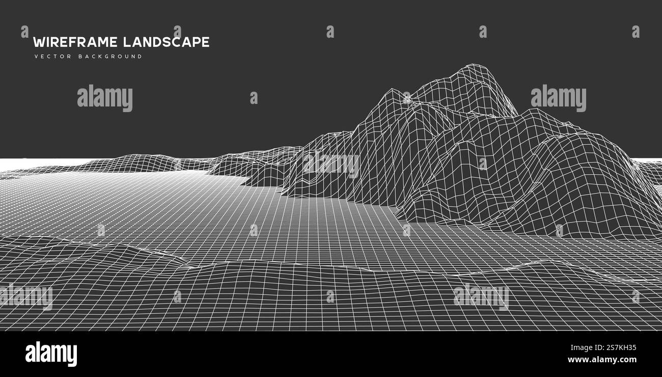 Hintergrund der digitalen Wareframe-Landschaft. Illustration des futuristischen Technologie-Vektors. Hintergrund der digitalen Wareframe-Landschaft. Stock Vektor