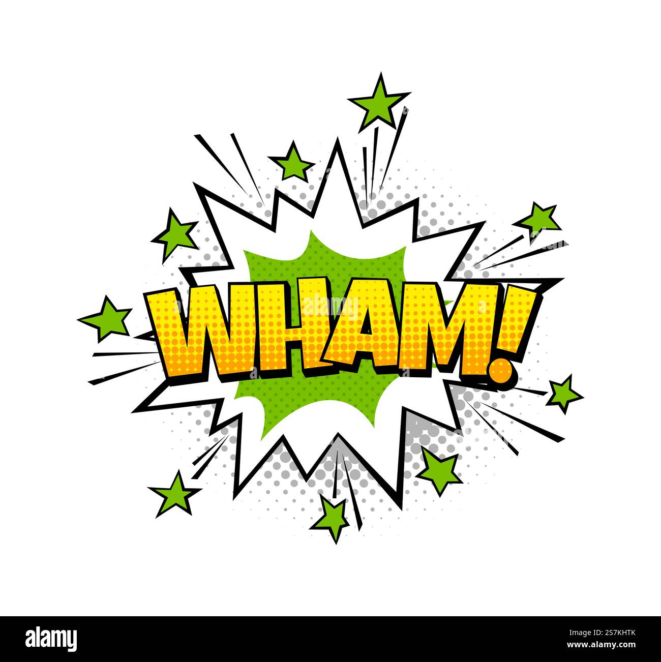 Sprechblase Wham. Vektor-Pop-Art-Ballon mit Effekt von Knall-Boom oder Explosion und Soumd-Text aus Art Comic-Buch. Sprechblase Wham. Vektor-Pop-Art-Ballon mit Effekt von Knall-Boom oder Explosion aus Art-Comic-Buch Stock Vektor