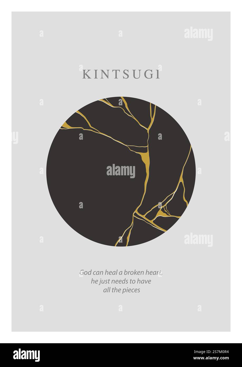 Kintsugi Circle Crack Poster mit Motivationssatz. Japanische Kunst, zerbrochene Töpferwaren zu reparieren. Asiatische Philosophie zur Reparatur kaputter Sachen. Minimalistisches Design für die Innendekoration. Vektorabbildung Stock Vektor