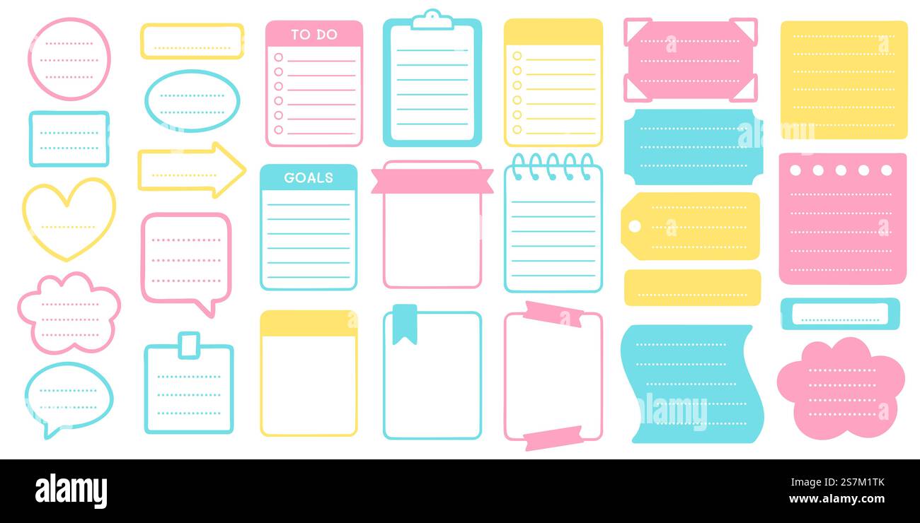 Planer Aufkleber und Rahmen Set. Sticker Planer Vorlage, Rahmen für Scrapbook Set, Illustration Notizbuch und Organizer Vektor. Planer Aufkleber und Rahmen Set. Sticker Planer-Vorlage Stock Vektor