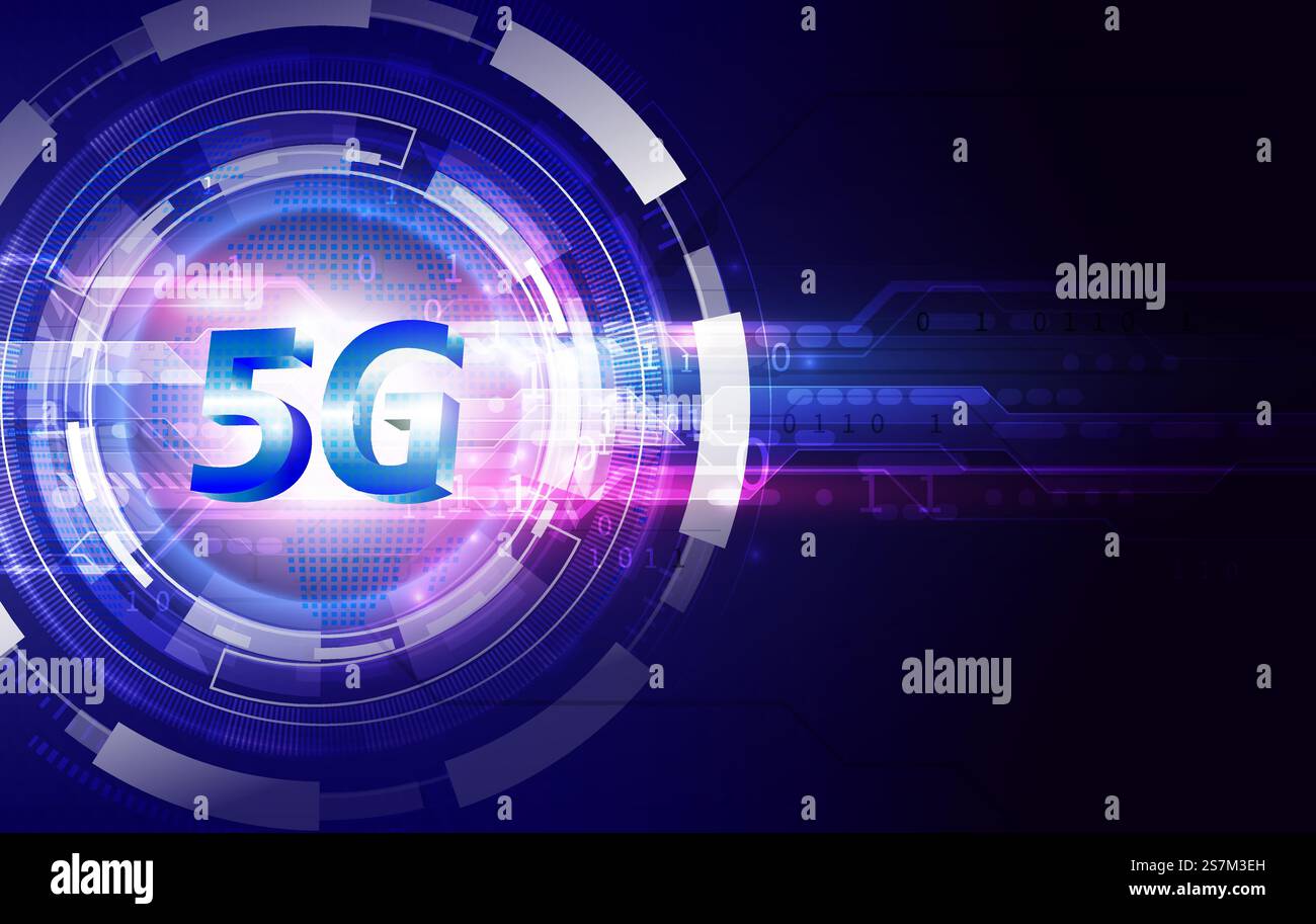 Kommunikationsnetzkonzept 5G und Hintergrund grüner Technologie. High-Speed-Internet und -Verbindung. Stock Vektor