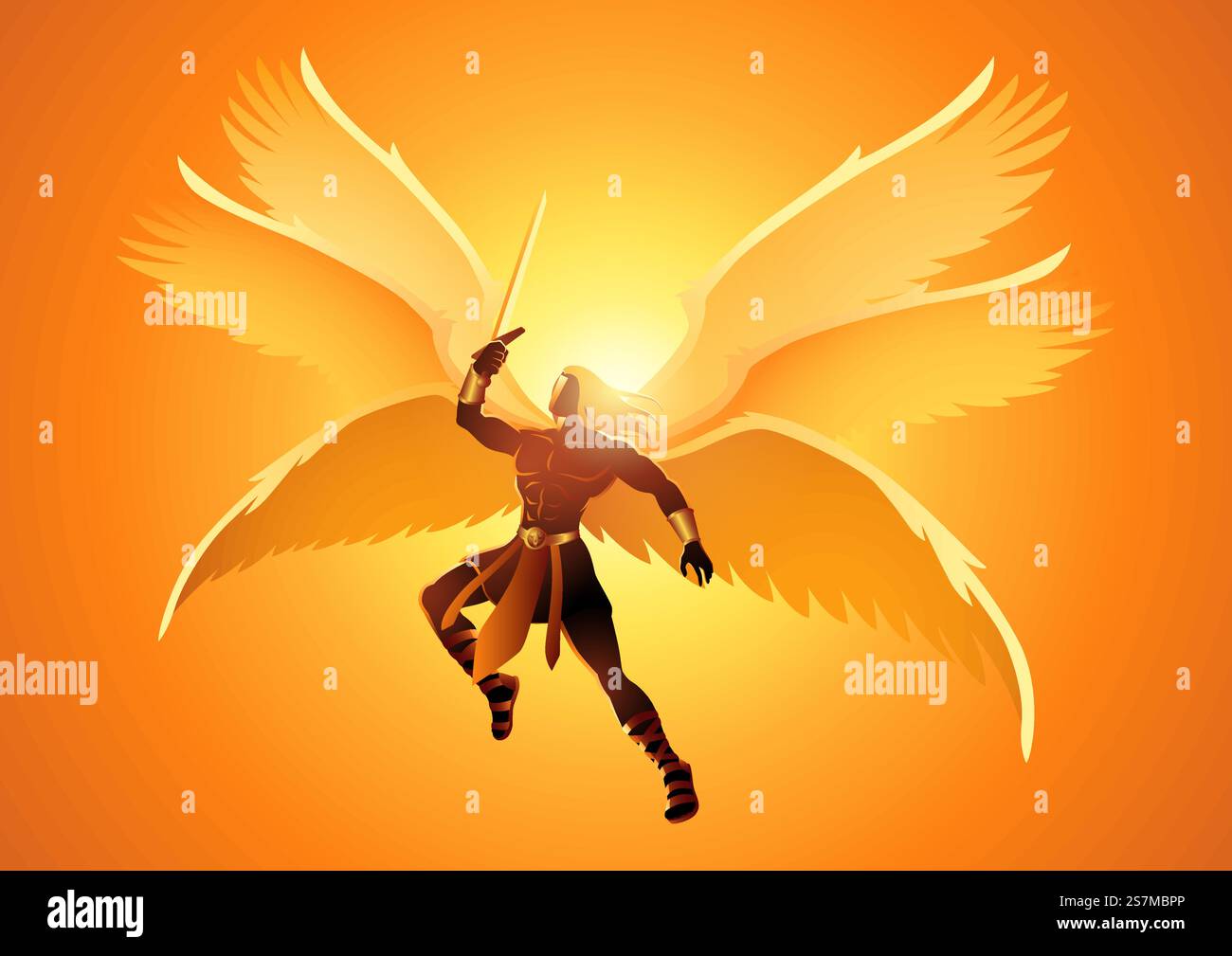 Fantasy Art Illustration von Michael dem Erzengel mit sechs Flügeln, die ein Schwert halten Stock Vektor