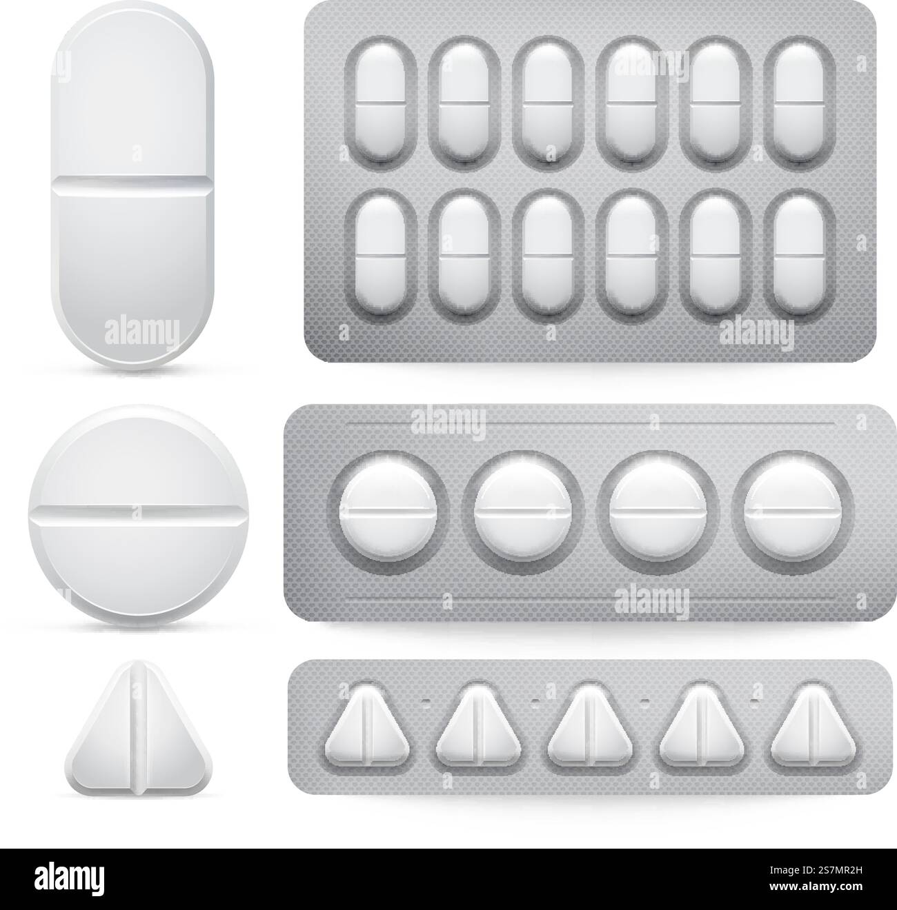 Arzneimittelpillen. Vektor-Illustration Set, Tabletten in der Packung. Medizinische Pharmazie, Apotheke Pille Antibiotikum. Arzneimittelpillen. Vektor-Illustration Set, Tabletten in der Packung Stock Vektor