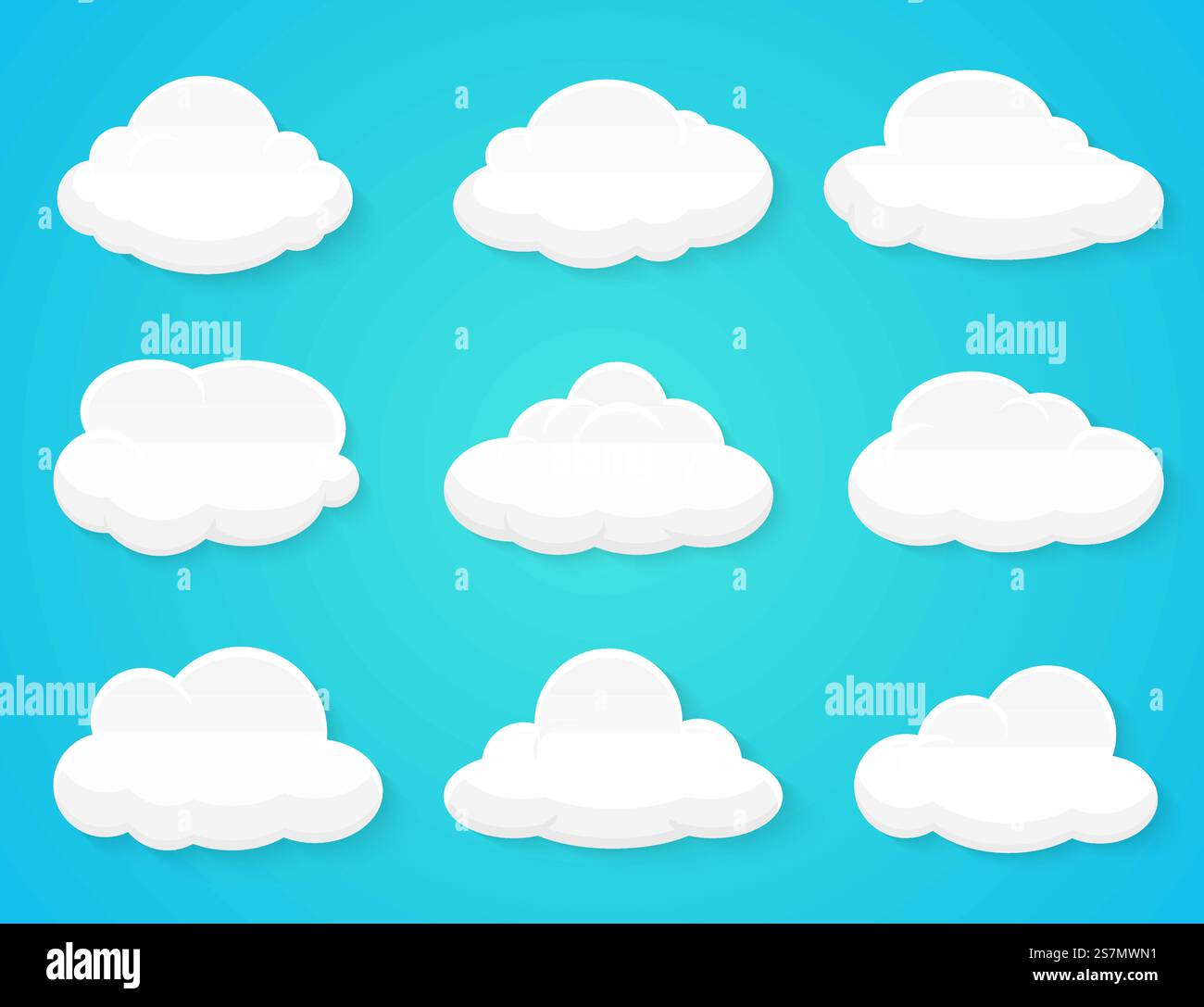 Flache Vektorwolken, die separat vom Hintergrund dekoriert sind Stock Vektor