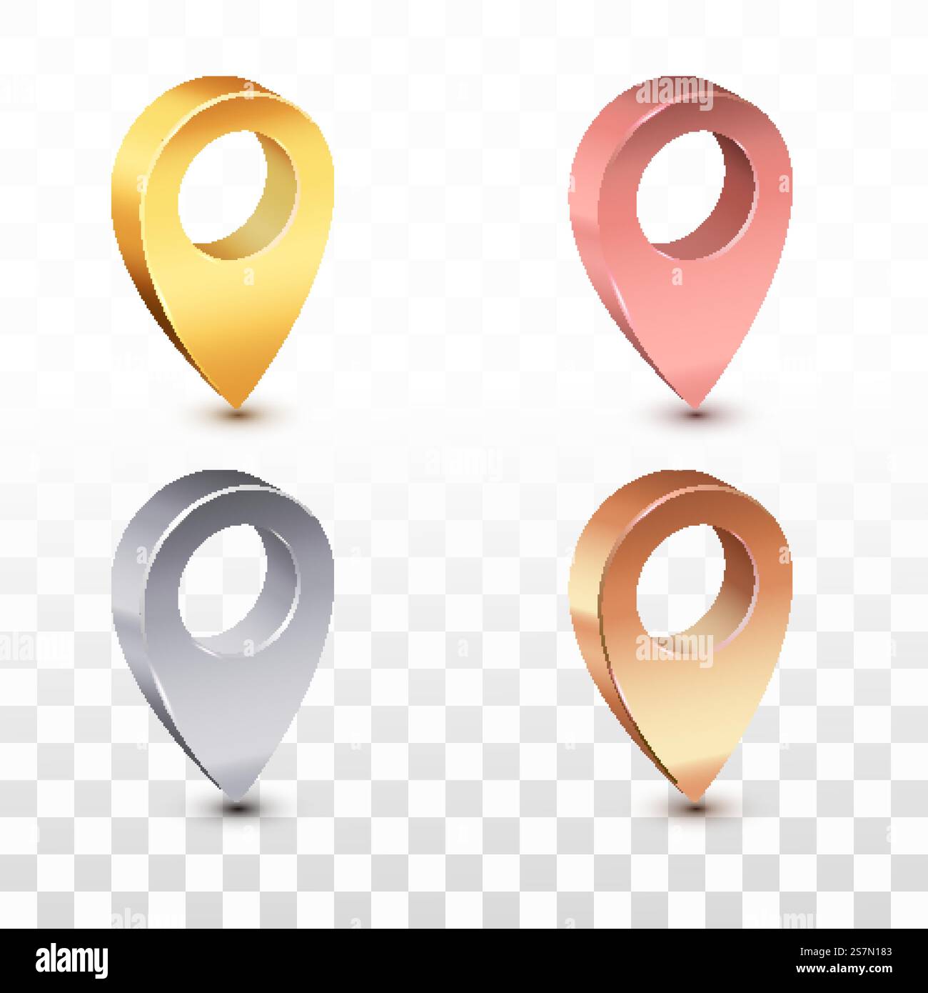 3D Pin Navigation elegantes Metallic glänzendes Roségold Silber Bronze Chrom Collection Set Stock Vektor