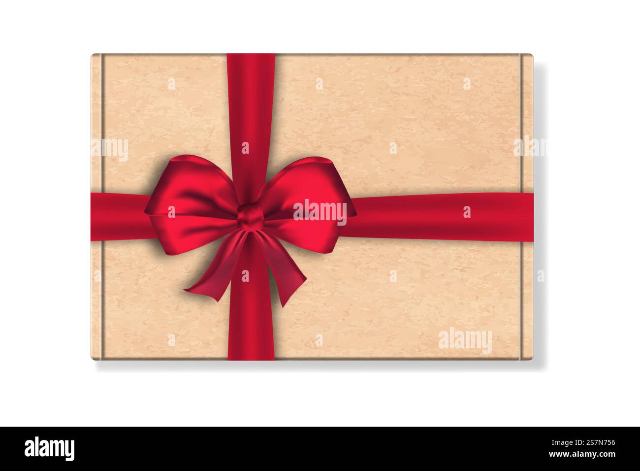 Pappkarton mit großer roter Schleife isoliert auf weißem Hintergrund. Realistisches handwerkliches braunes Geschenkkarton-Modell. Vektor-Illustration Draufsicht des Verpackungsbehälters für Kosmetik oder valentinspräsent. Pappkarton mit großer roter Schleife isoliert auf weißem Hintergrund. Realistisches braunes Geschenkkarton-Modell. Vektorillustration Draufsicht des Verpackungsbehälters für kosmetisches oder valentinspräsent Stock Vektor