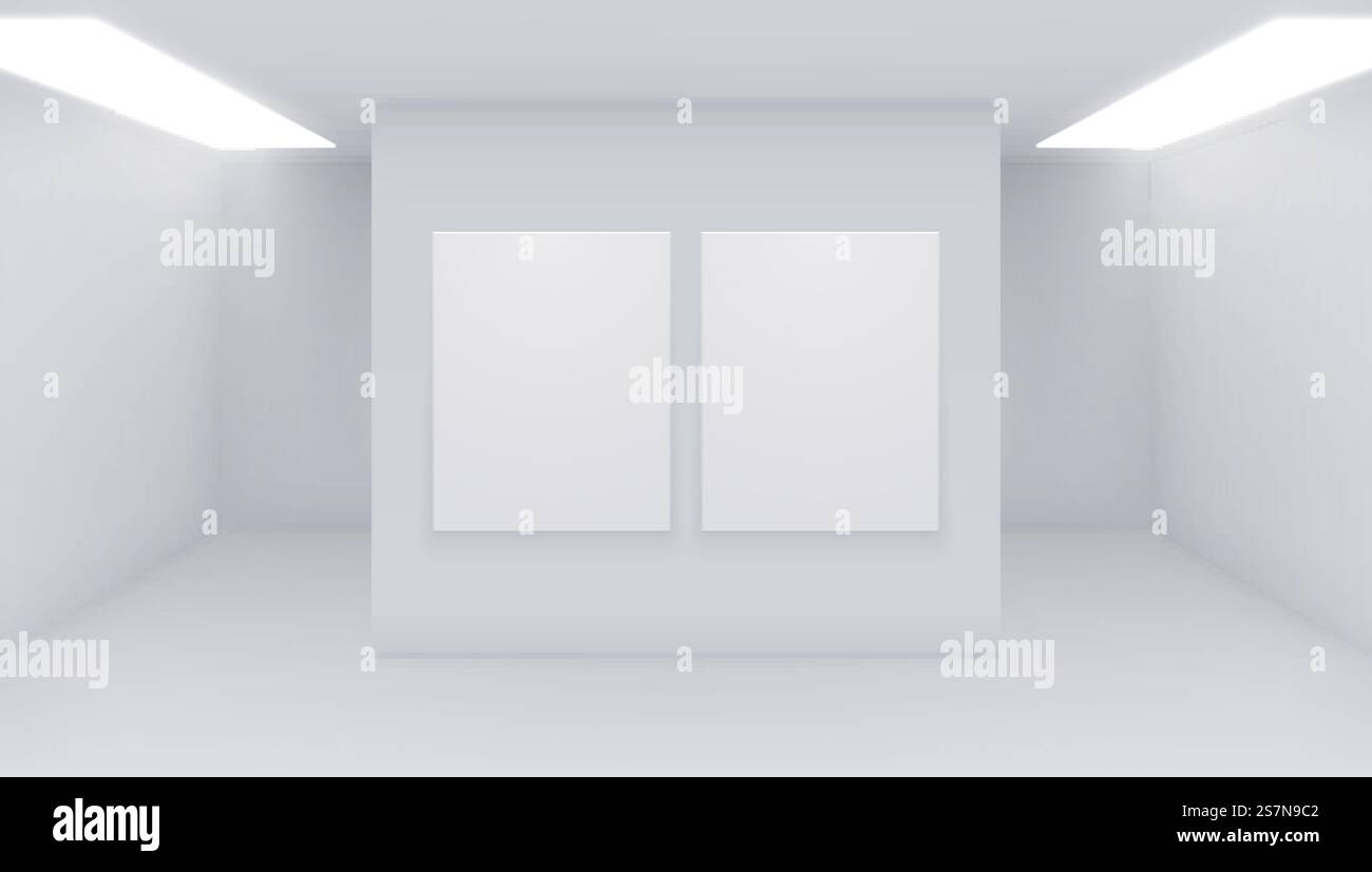 Moderne Kunstgalerie im Innenraum. Mockup des Ausstellungsstudios. Stock Vektor