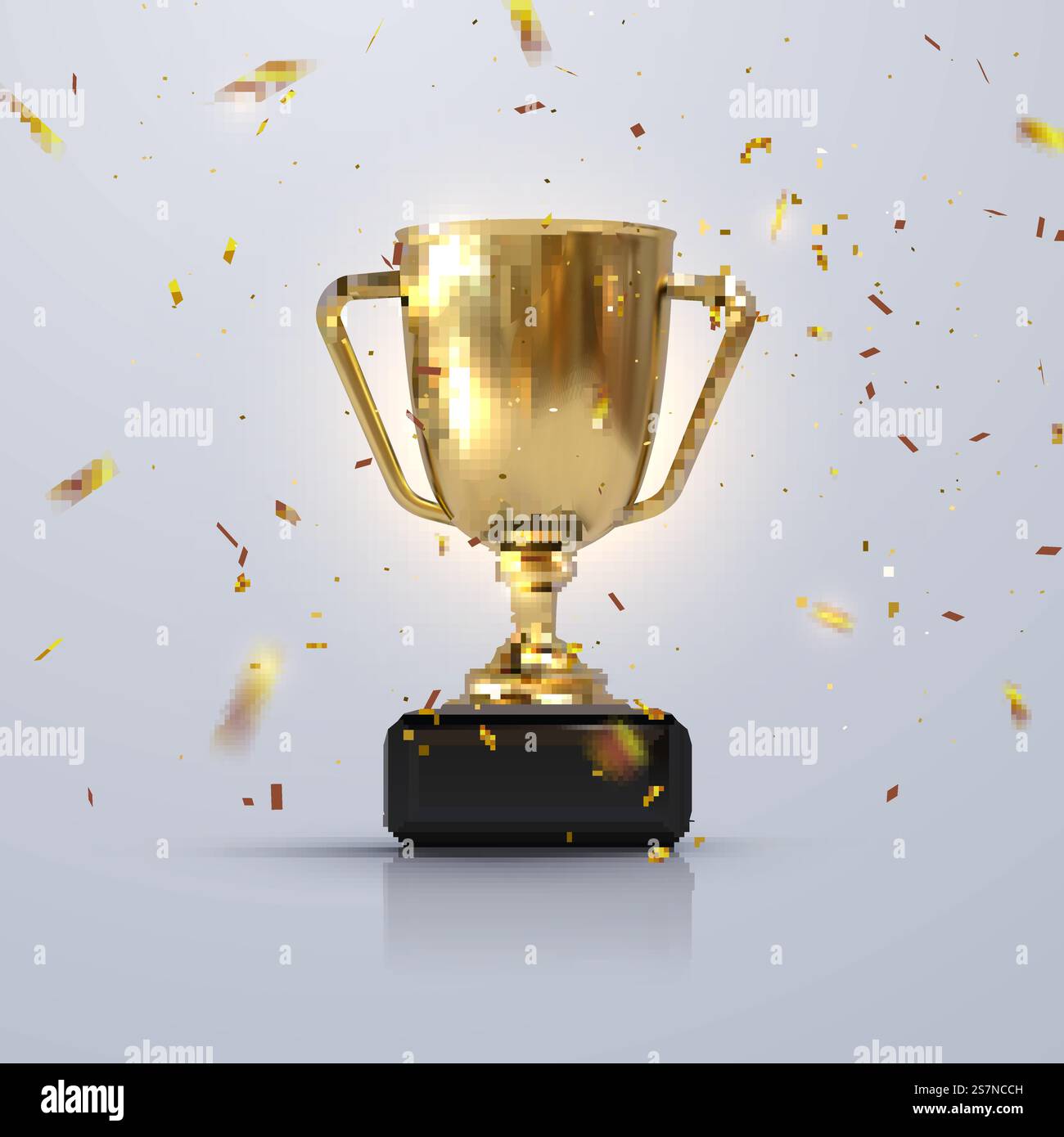 Goldener Champion-Pokal mit glänzendem Konfetti Stock Vektor