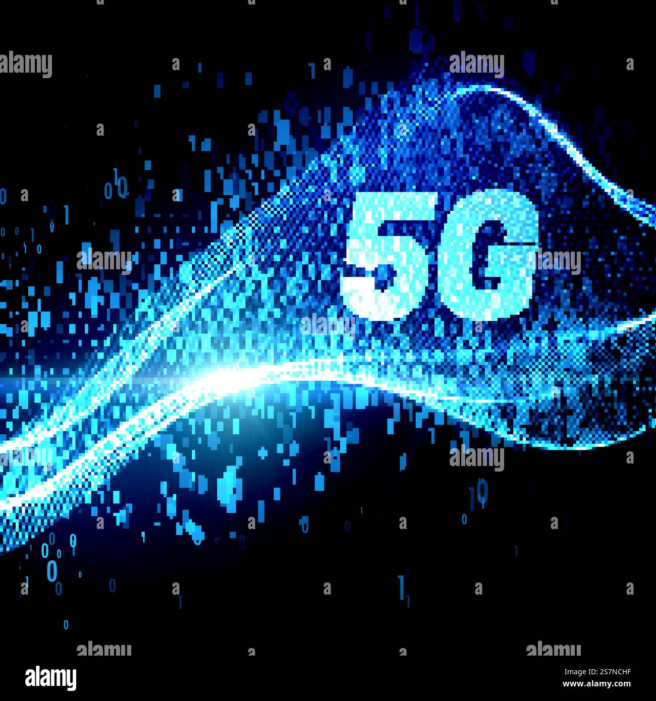 5G-Technologie-Schild mit leuchtendem, virtuellem Datenstrom Stock Vektor