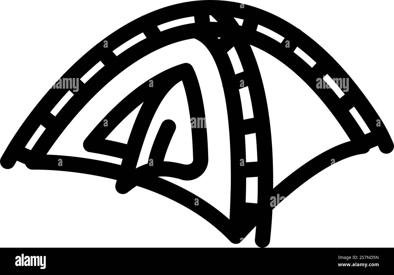 Bergsteigerzelt Adventure Line Icon Vektor. Bergsteigerzeltabenteuer-Schild. Schwarze Abbildung des isolierten Kontursymbols. Bergsteigen Zelt Abenteuer Linie Symbol Vektor Illustration Stock Vektor