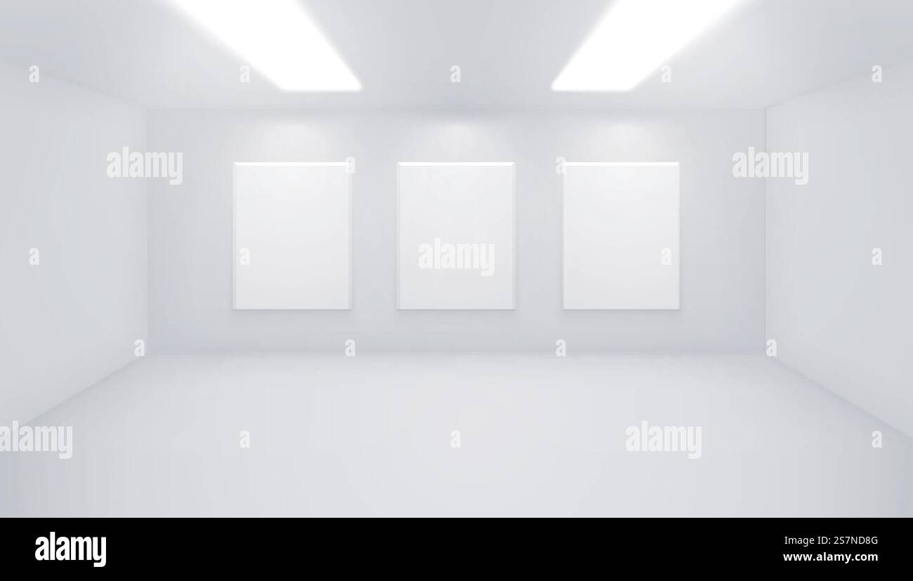 Moderne Kunstgalerie im Innenraum. Mockup des Ausstellungsstudios. Stock Vektor