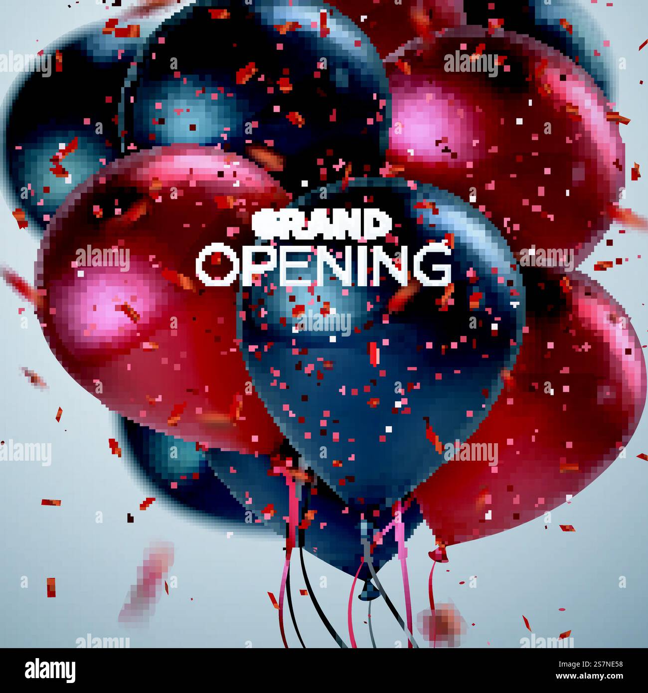 Großes Eröffnungsschild mit Ballons und Konfetti. Große Eröffnung. Unternehmensgründungszeremonie. Stock Vektor