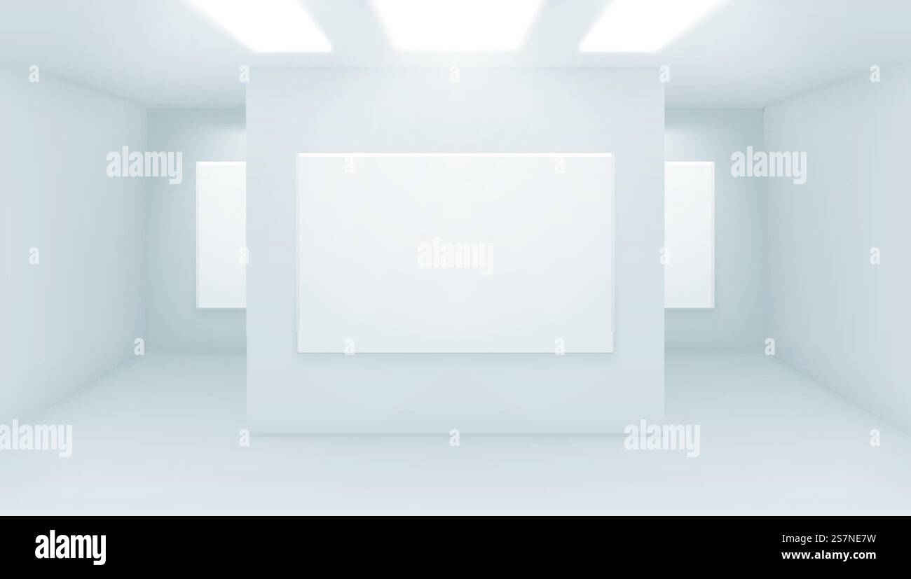 Moderne Kunstgalerie im Innenraum. Mockup des Ausstellungsstudios. Stock Vektor