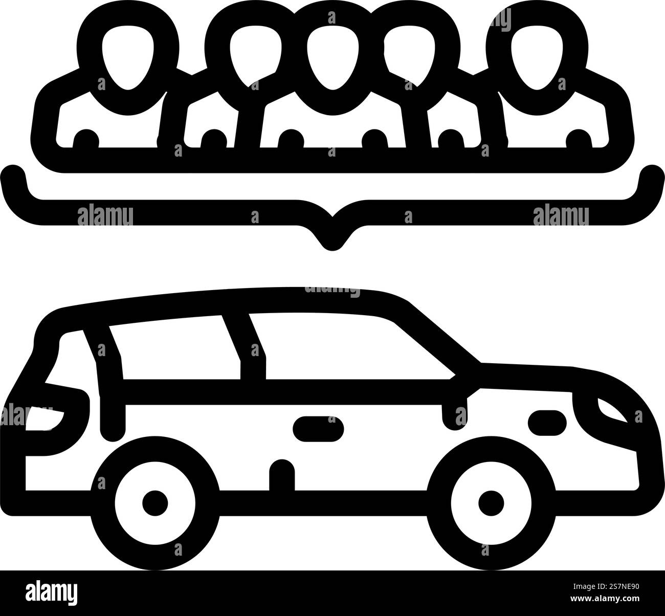 Listensymbolvektor für die Umgebungslinie für Fahrgemeinschaften. Umweltzeichen für Fahrgemeinschaften. Schwarze Abbildung des isolierten Kontursymbols. Carpooling Umweltlinie Symbol Vektor-Illustration Stock Vektor