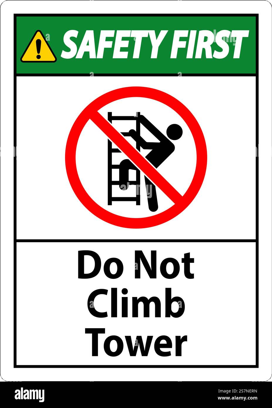 „Safety First“-Schild „Don'T Climb Tower“ Auf Weißem Hintergrund Stock Vektor