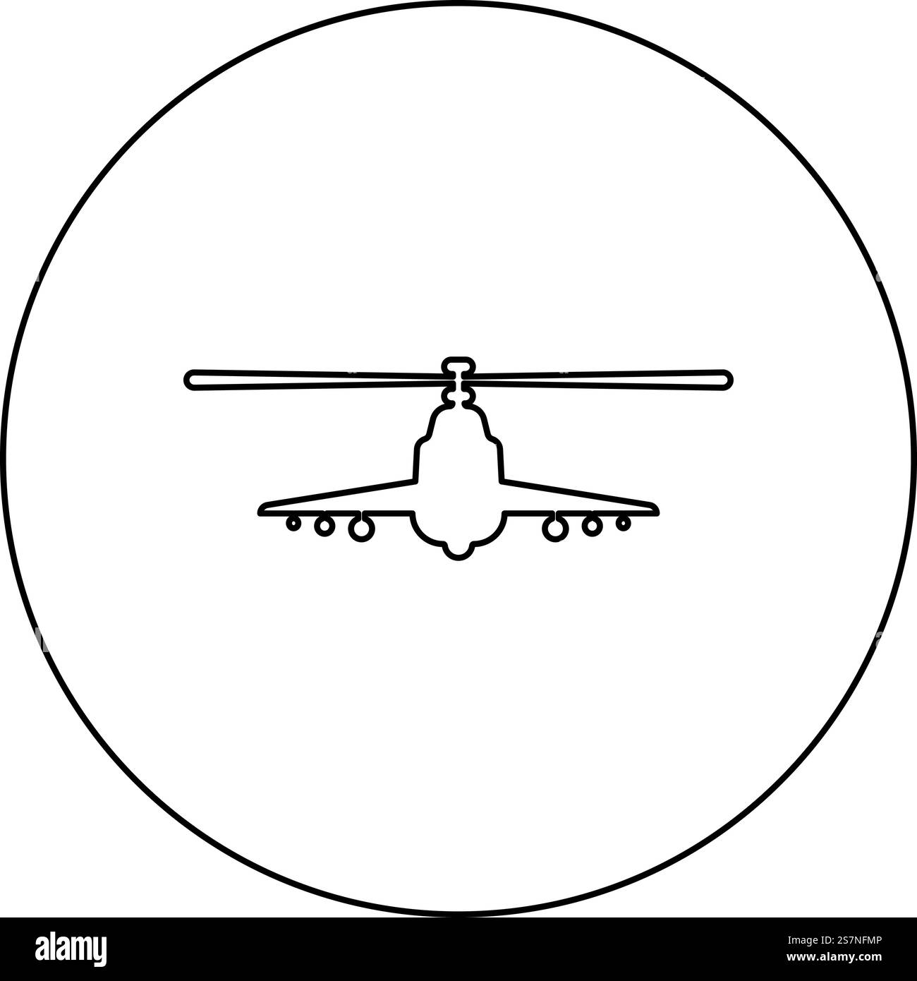 Kampfhubschrauber Angriff Militär Konzept Ansicht Front Symbol im Kreis rund schwarz Farbe Vektor Illustration Bild Umriss Kontur Linie dünn Stil einfach. Kampfhubschrauber Angriff Militär Konzept Ansicht Front Symbol im Kreis rund schwarz Farbe Vektor Illustration Bild Umriss Kontur Linie dünne Stil Stock Vektor
