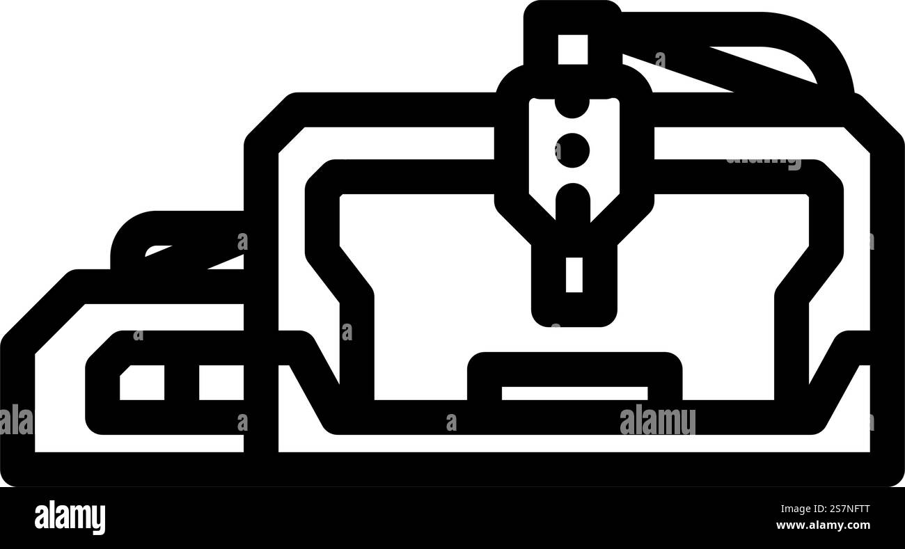 cnc-Werkzeugmaschine Arbeitslinie Symbolvektor. Arbeitsschild cnc-Werkzeugmaschine. Schwarze Abbildung des isolierten Kontursymbols. cnc-Werkzeugmaschine Arbeitslinie Symbol Vektorillustration Stock Vektor