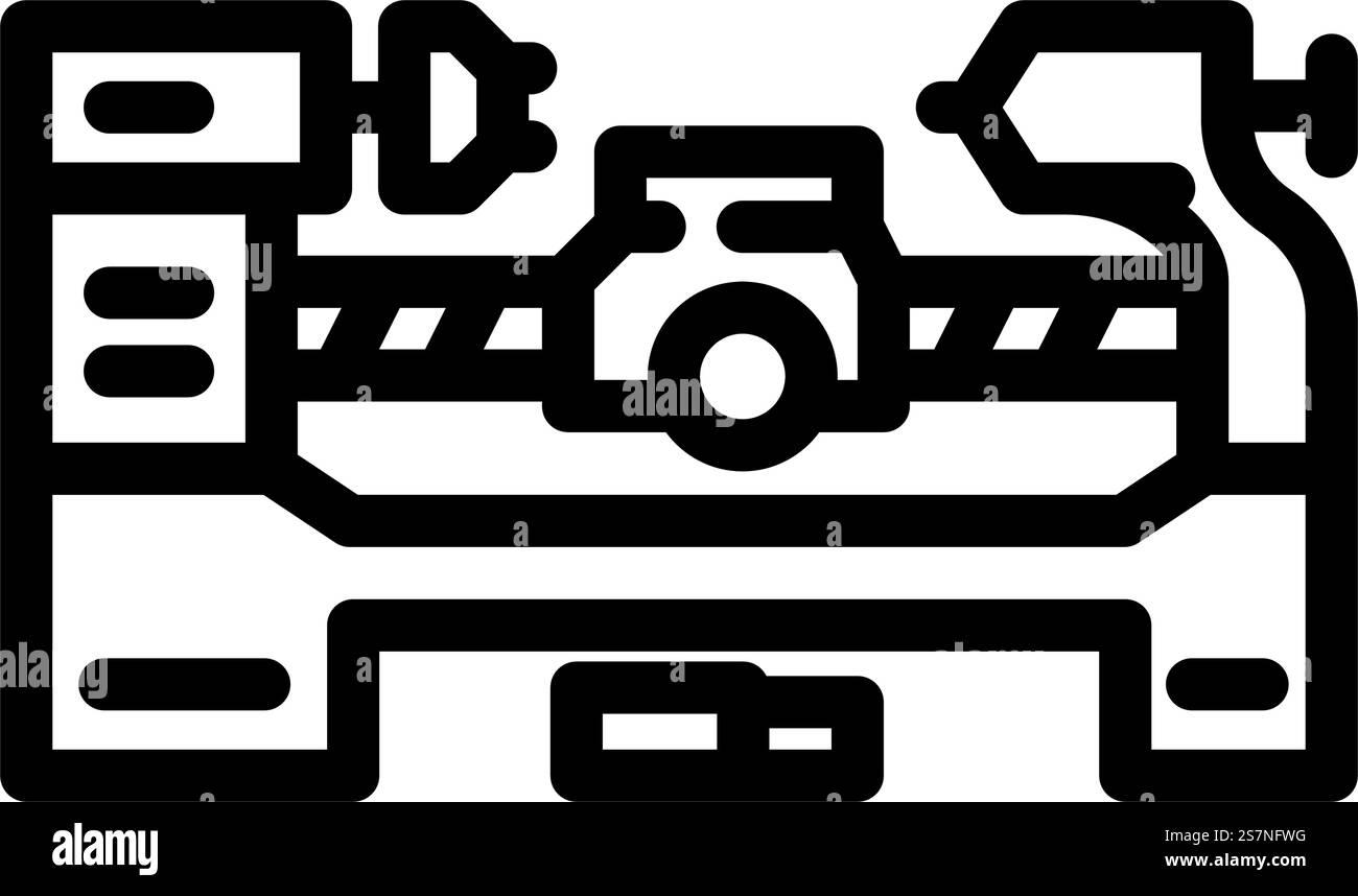 Drehwerkzeug Arbeitslinie Symbolvektor. Arbeitsschild Drehwerkzeug. Schwarze Abbildung des isolierten Kontursymbols. Drehwerkzeug Arbeitslinie Symbol Vektor-Illustration Stock Vektor