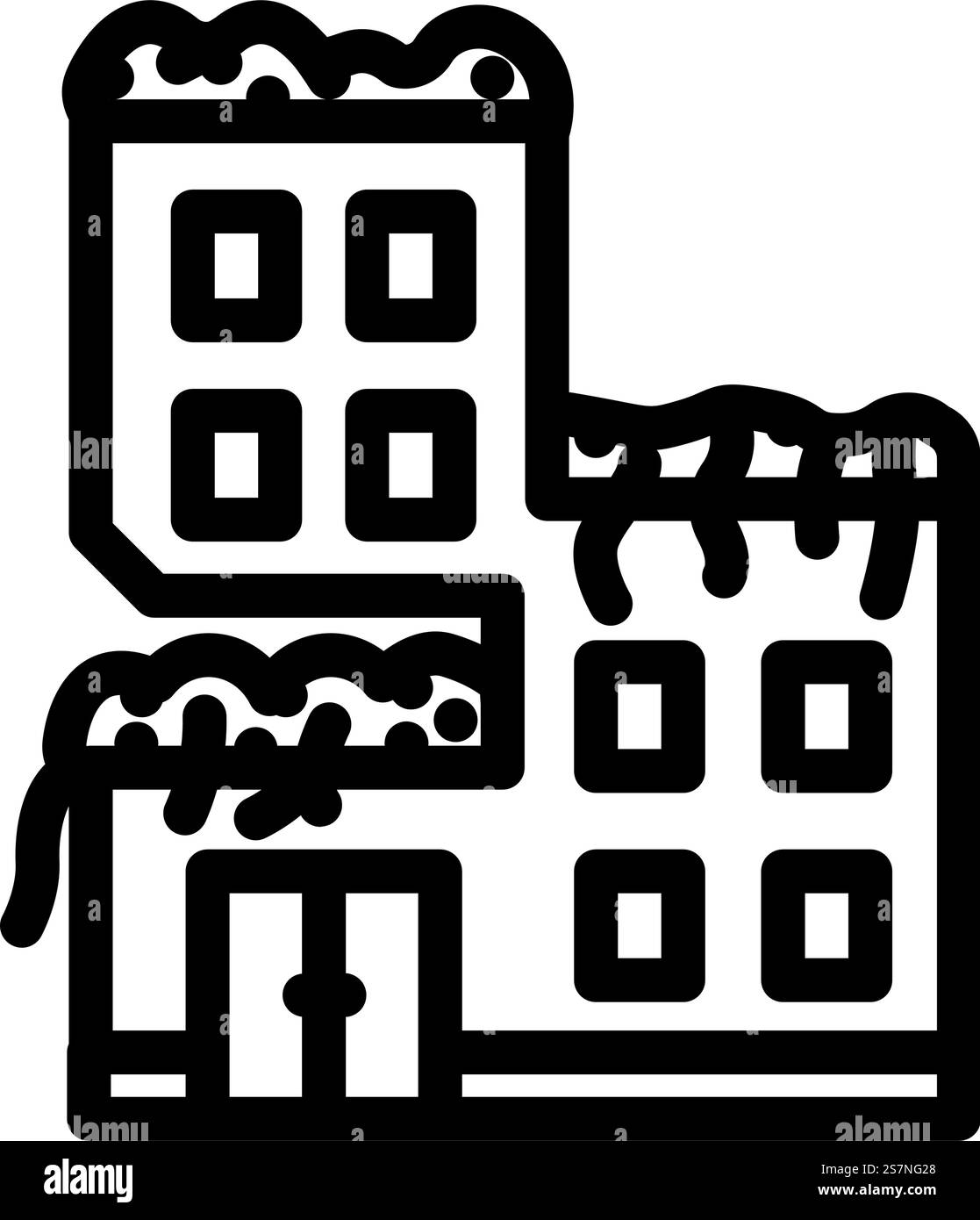 Grüne Gebäude Umweltlinie Symbolvektor. Umweltzeichen für das grüne Gebäude. Schwarze Abbildung des isolierten Kontursymbols. Grüne Gebäude Umweltlinie Symbol Vektor-Illustration Stock Vektor